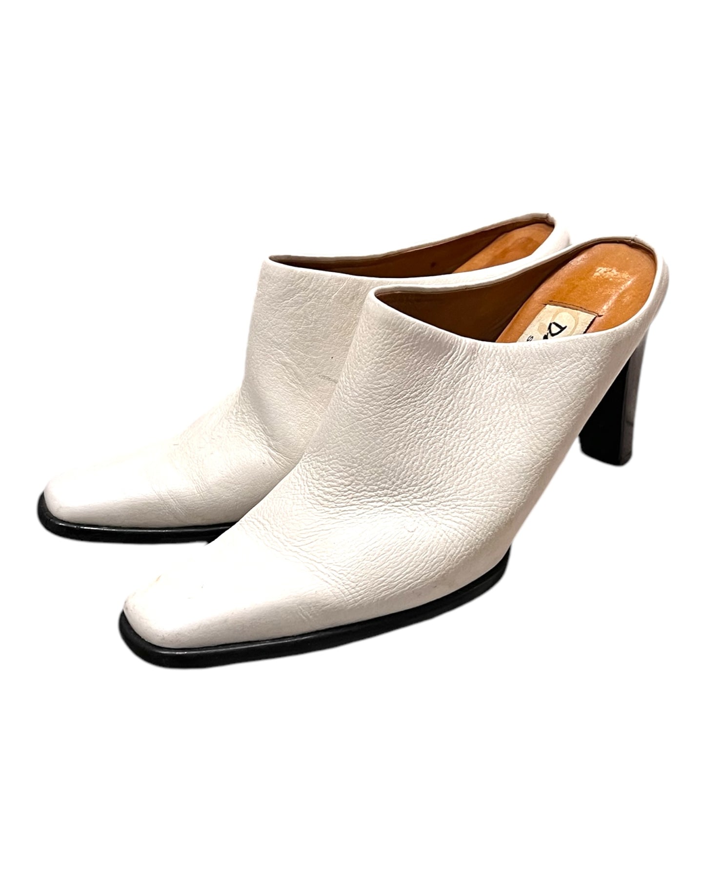 Vintage White Leather Mule Heels