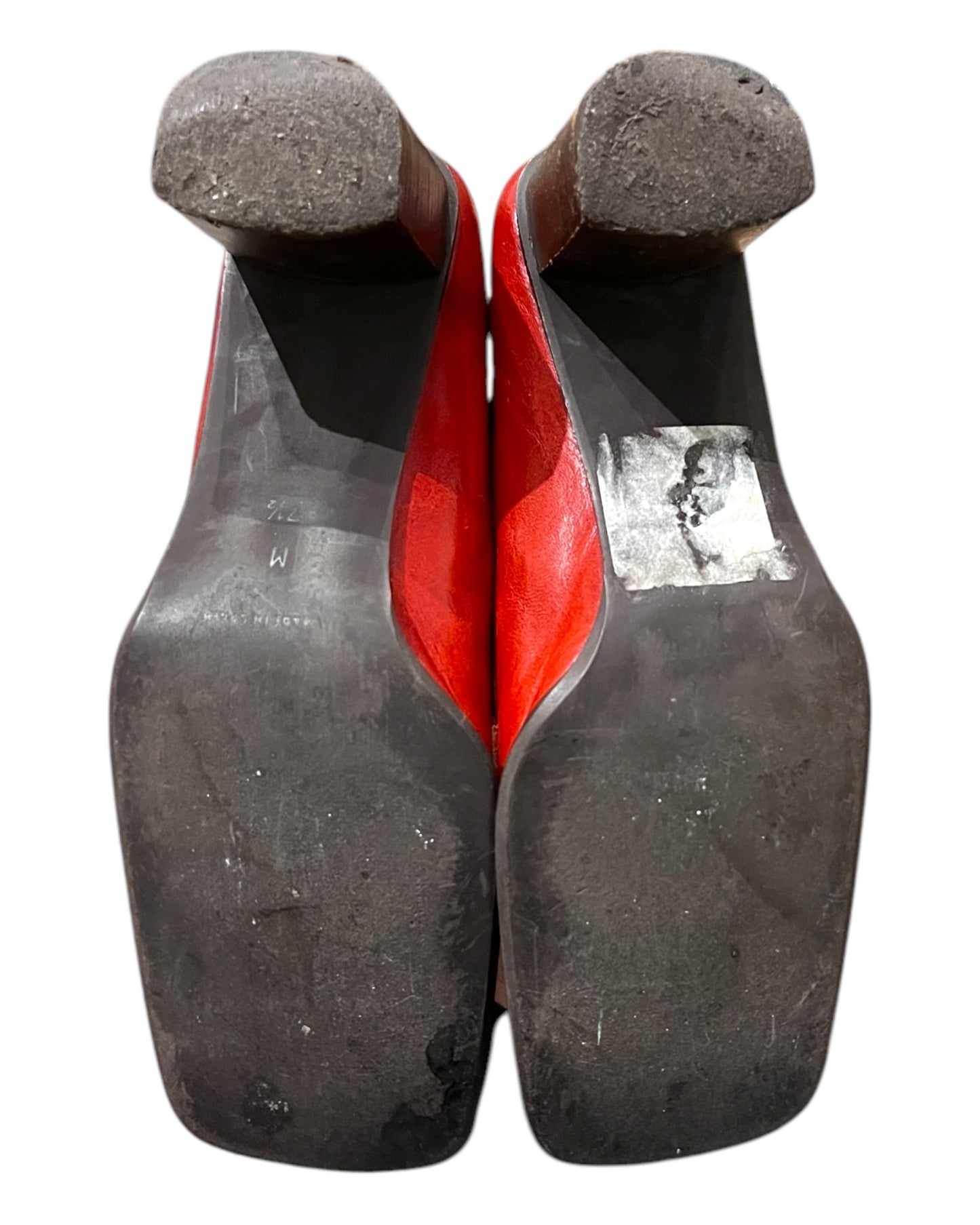 Vintage Red Leather Square-Toe Heels