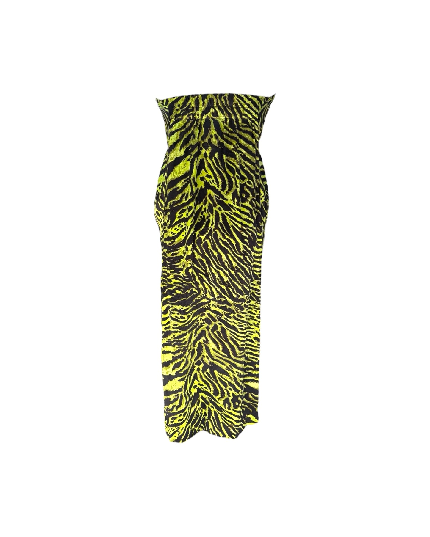 Vintage GANNI Green Zebra Print Silk Midi Dress with Tie Closure