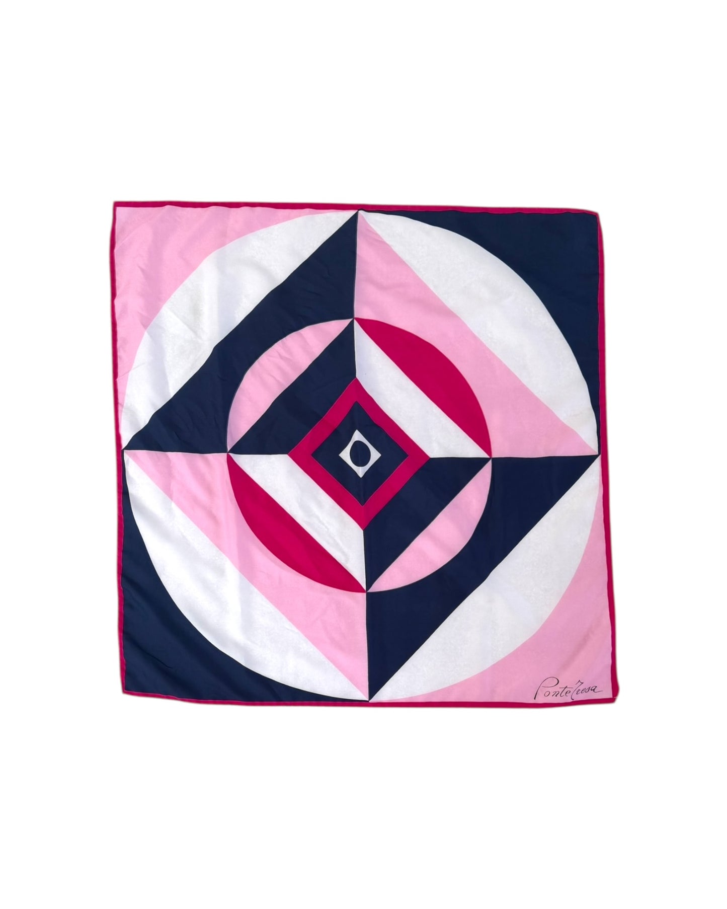 Vintage Artist Pink and Navy Geometric Silk Scarf