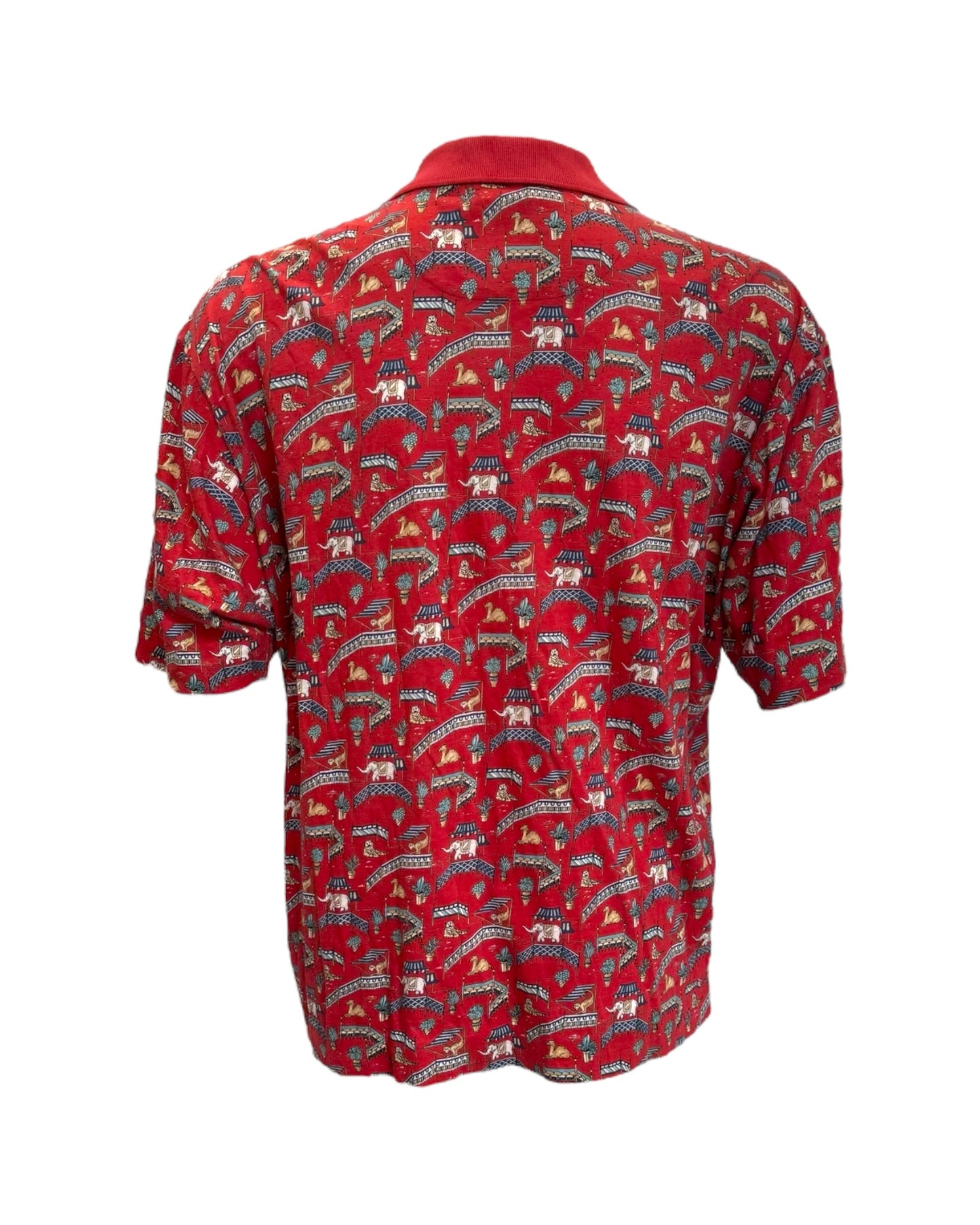 Vintage Salvatore Ferragamo Red Circus Print Polo Top