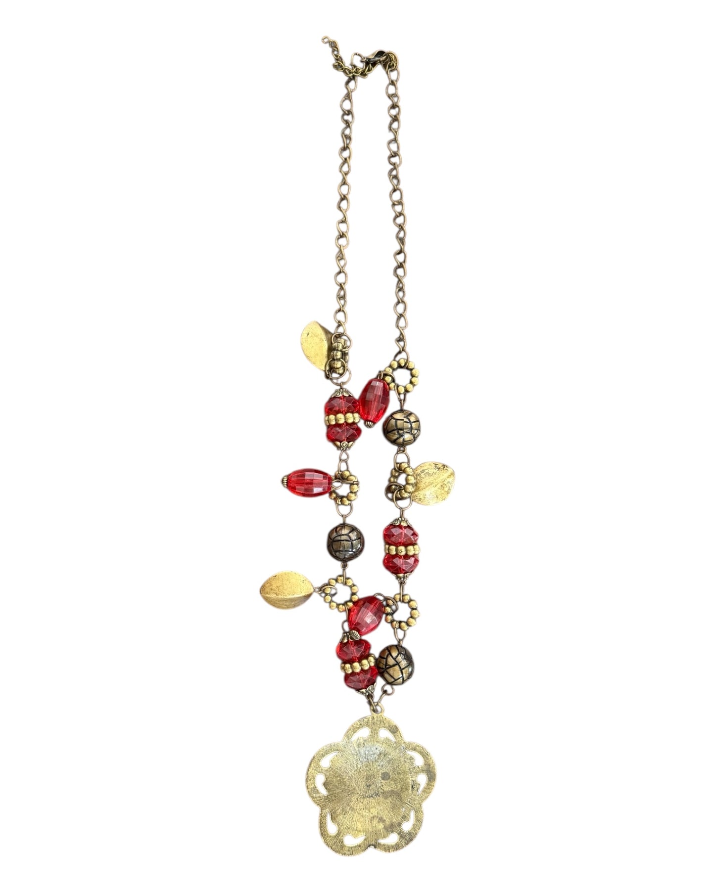 Vintage Red and Brass Long Pendant Necklace