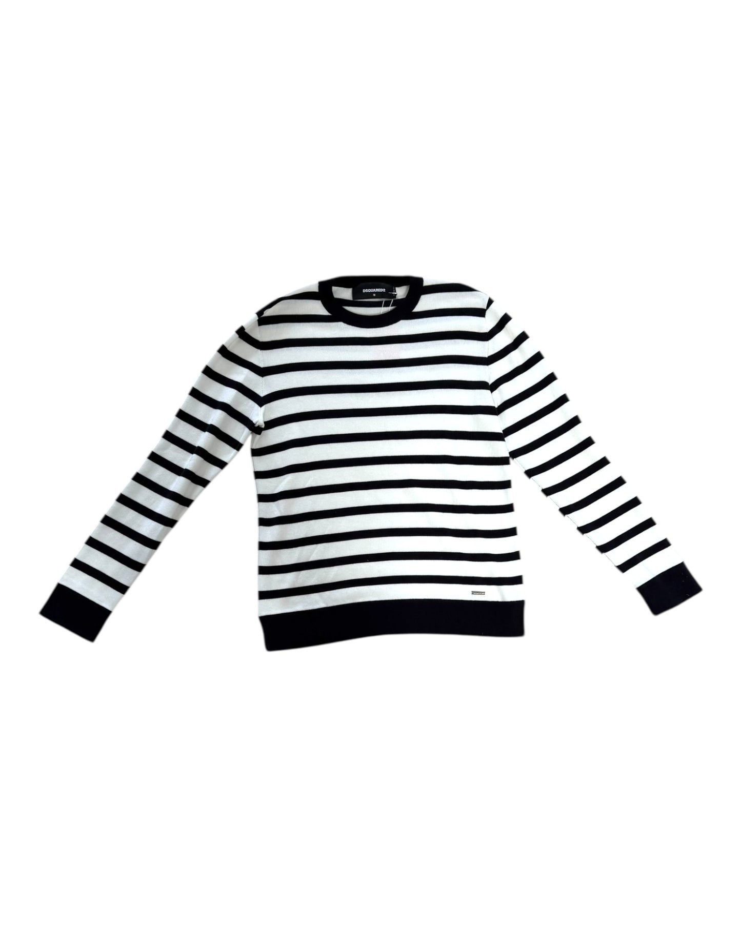 Pre-Loved DSquared2 Black and White Striped Crewneck Sweater