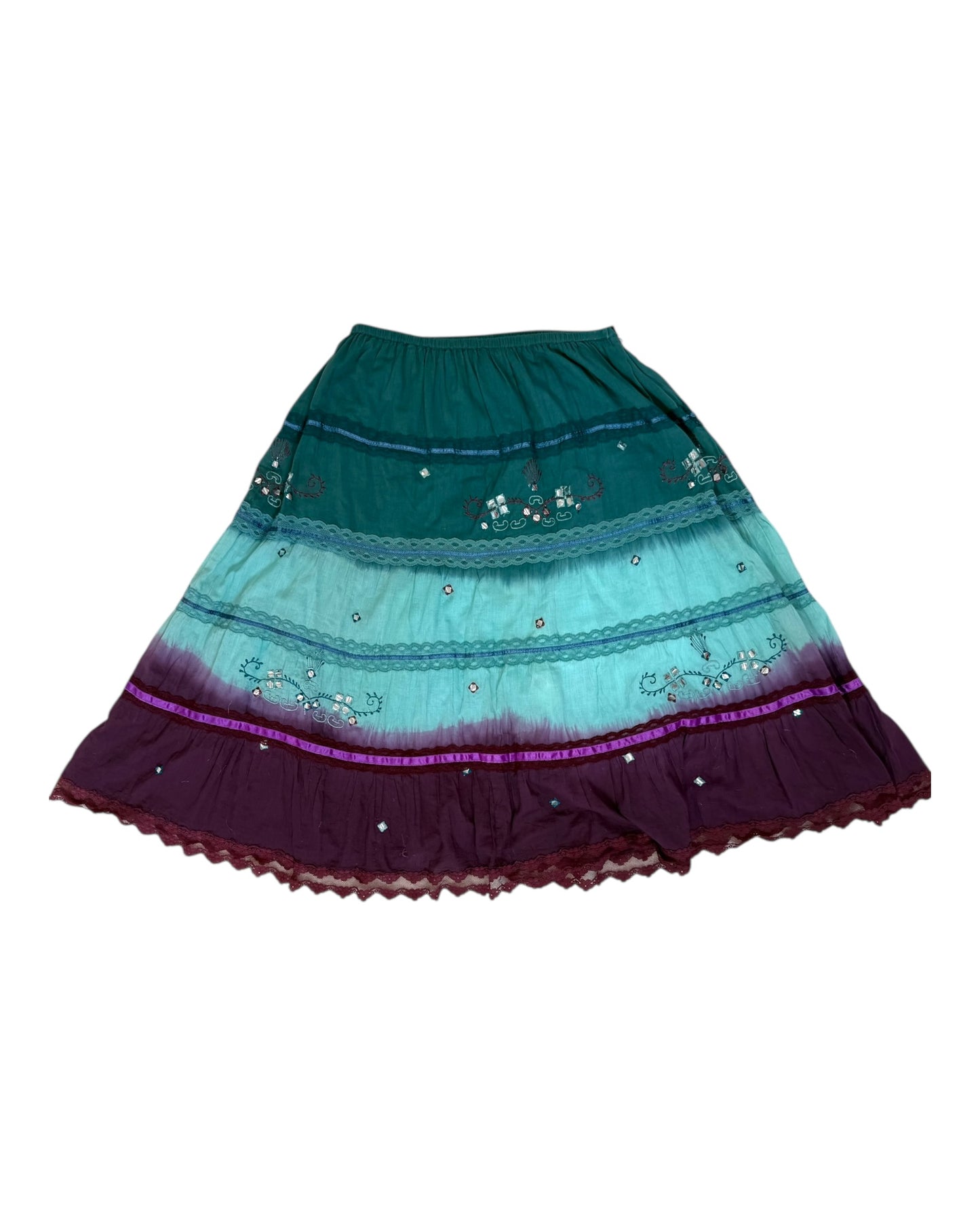 Vintage Blue and Purple Embellished Midi Skirt