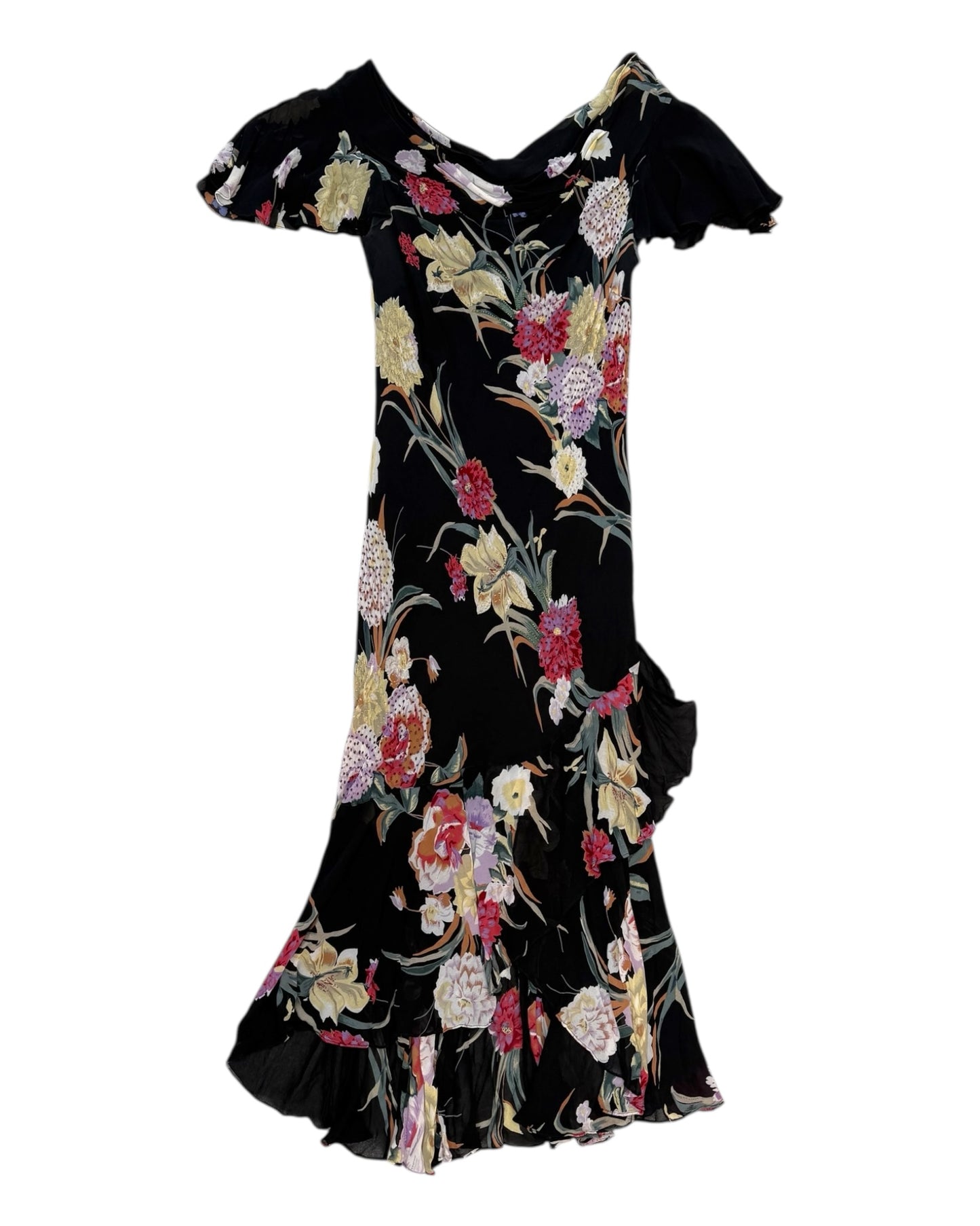 Vintage Black Floral Beaded Maxi Dress