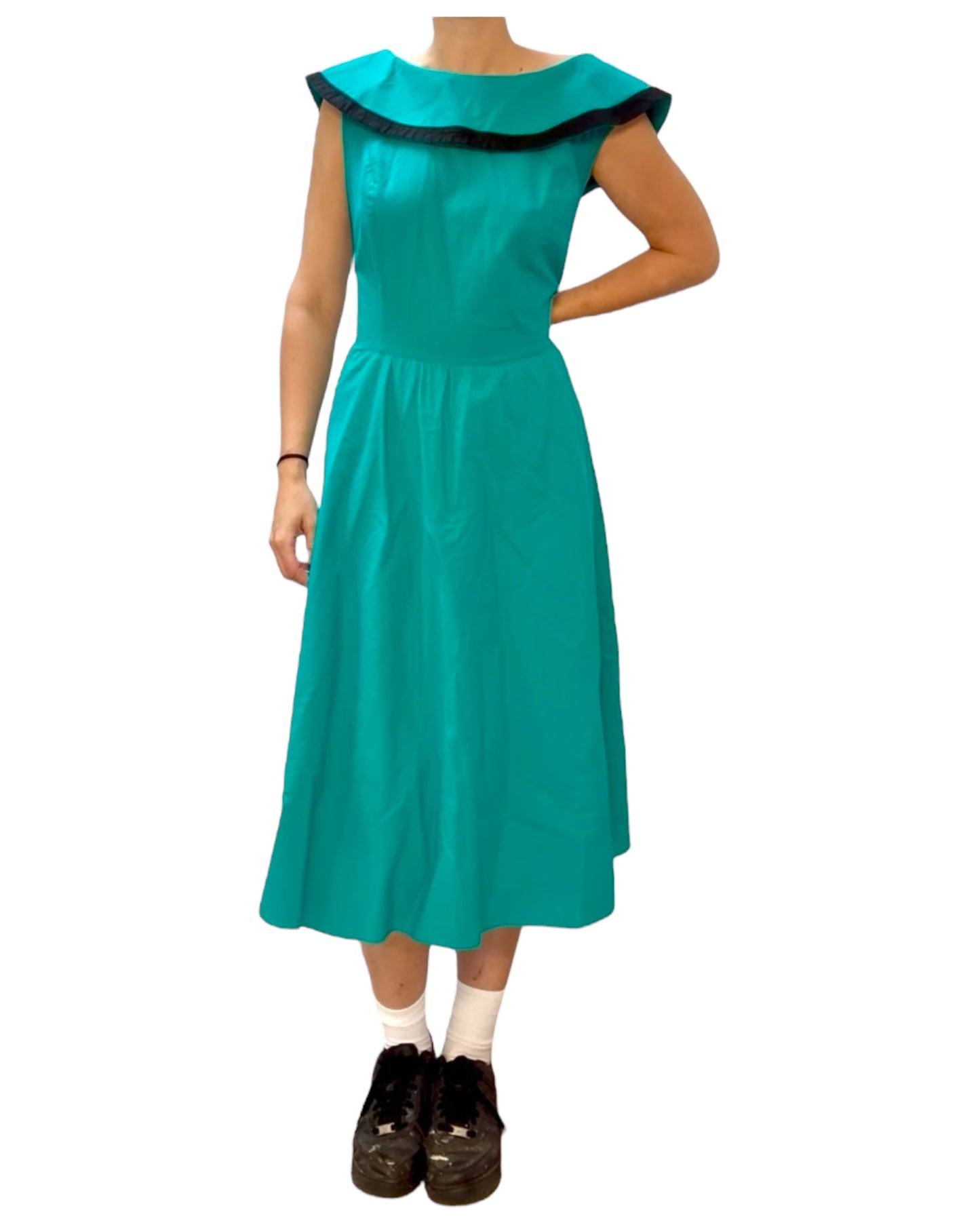Vintage 1950s Teal and Black A-Line Dress
