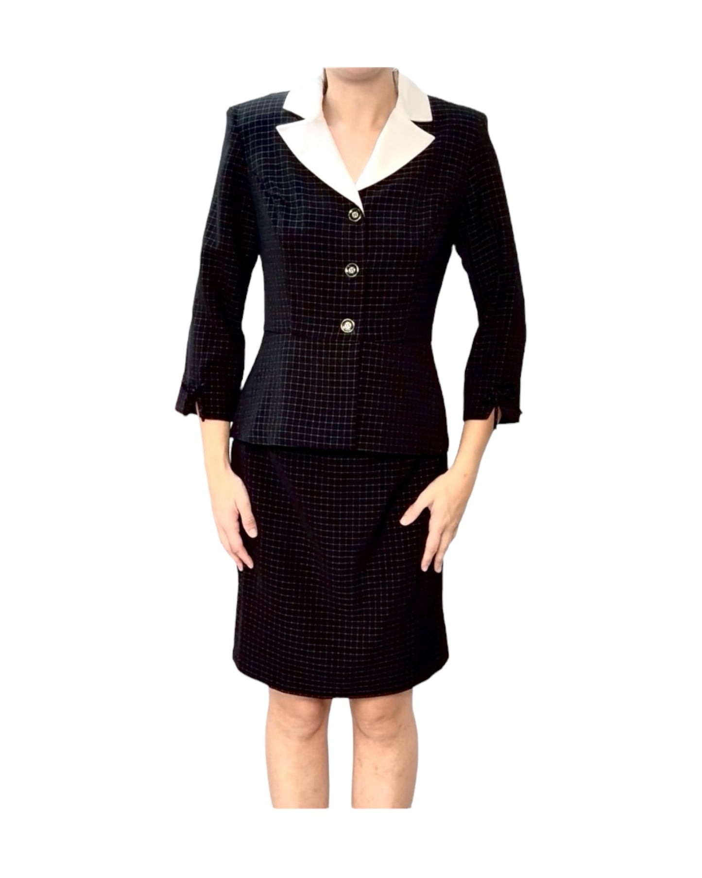 Vintage Black and White Checkered Skirt Suit