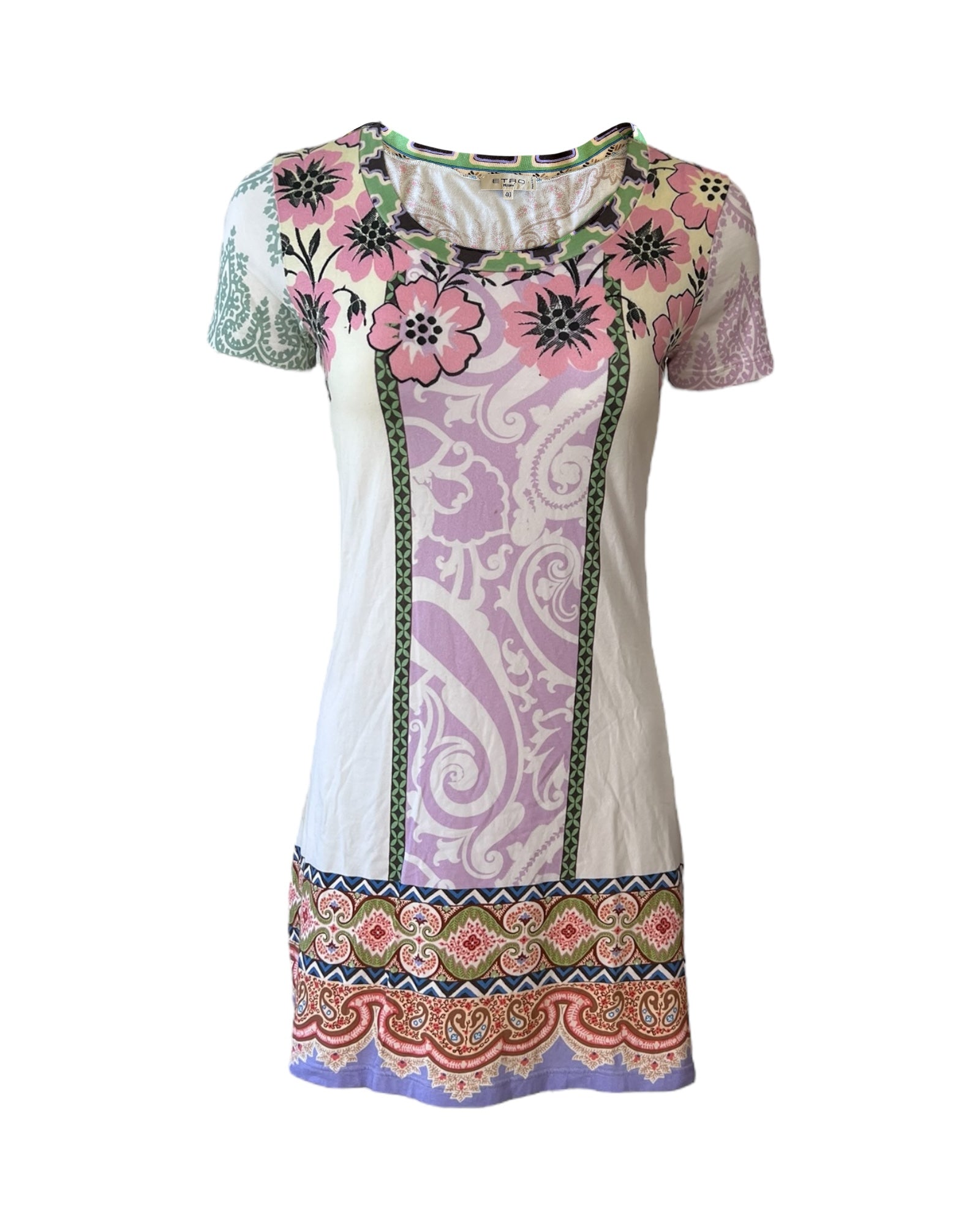 Vintage 2000s Etro Multicolor Micro Mini T-Shirt Dress STARKE NAKED VINTAGE Vintage 2000s Etro Multicolor Micro Mini T-Shirt Dress STARKE NAKED VINTAGE