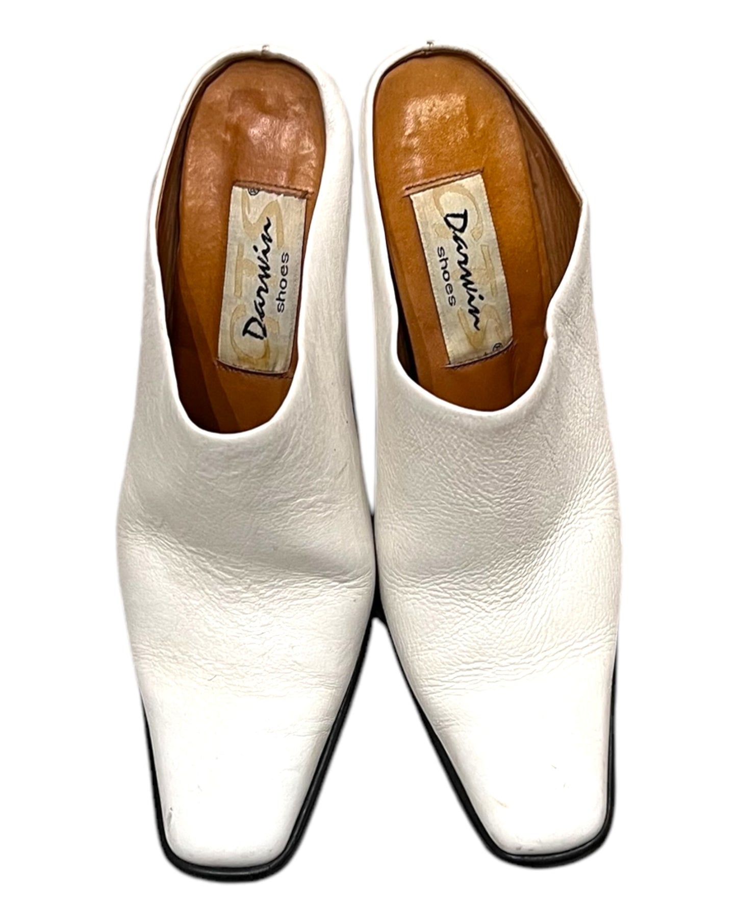 Vintage White Leather Mule Heels
