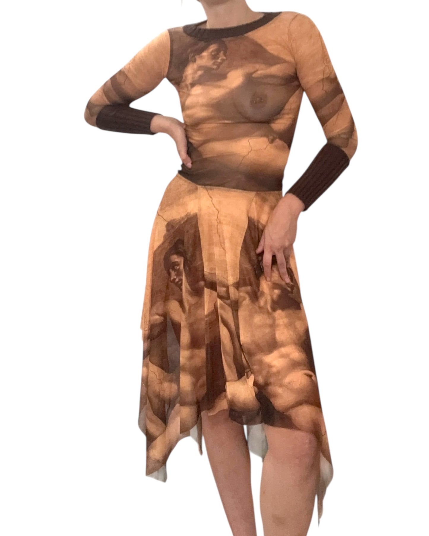 RARE Vintage 1990s Jean Paul Gaultier Creation of Adam Sheer Midi Dress