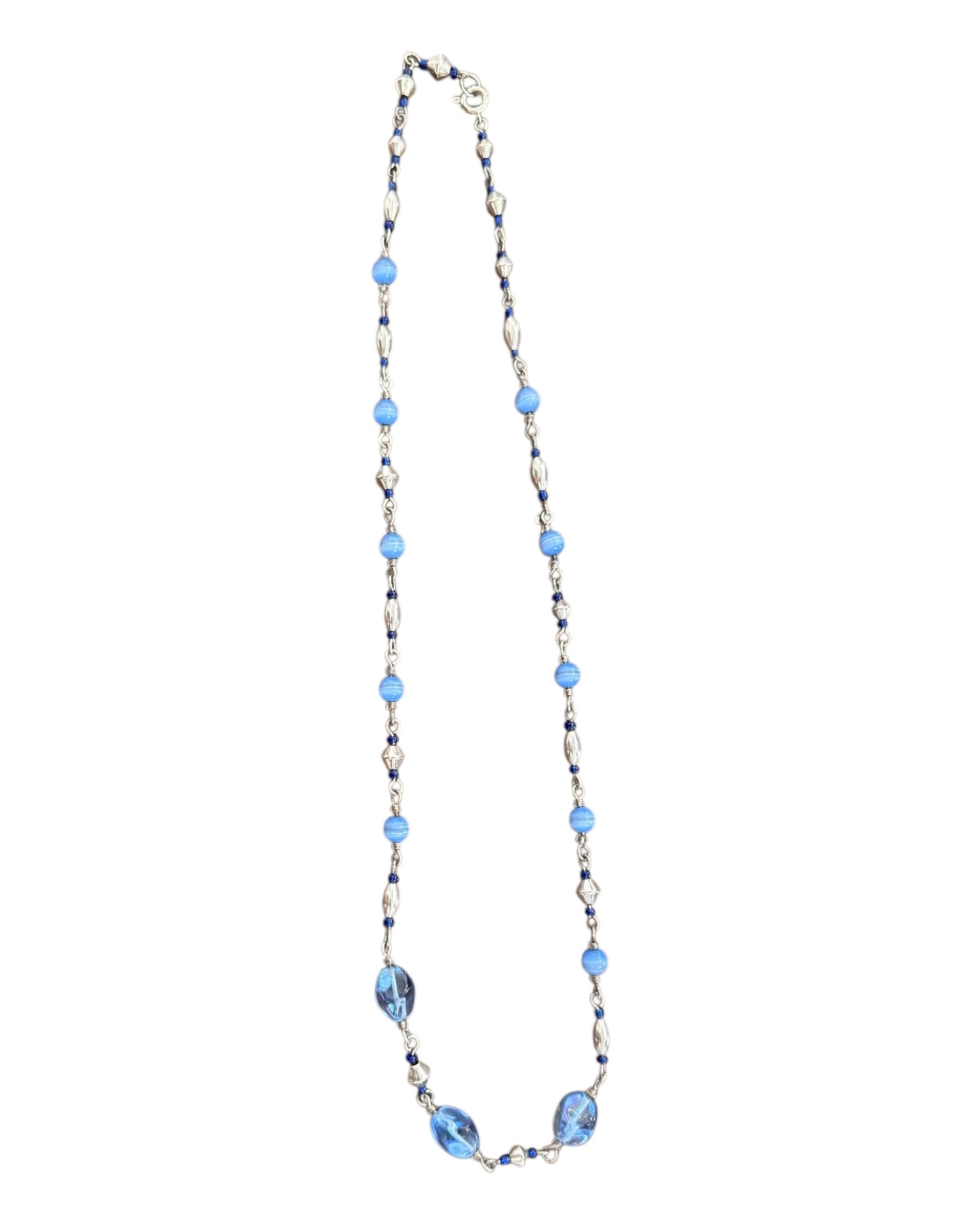 Vintage Blue and Silver Beaded Necklace