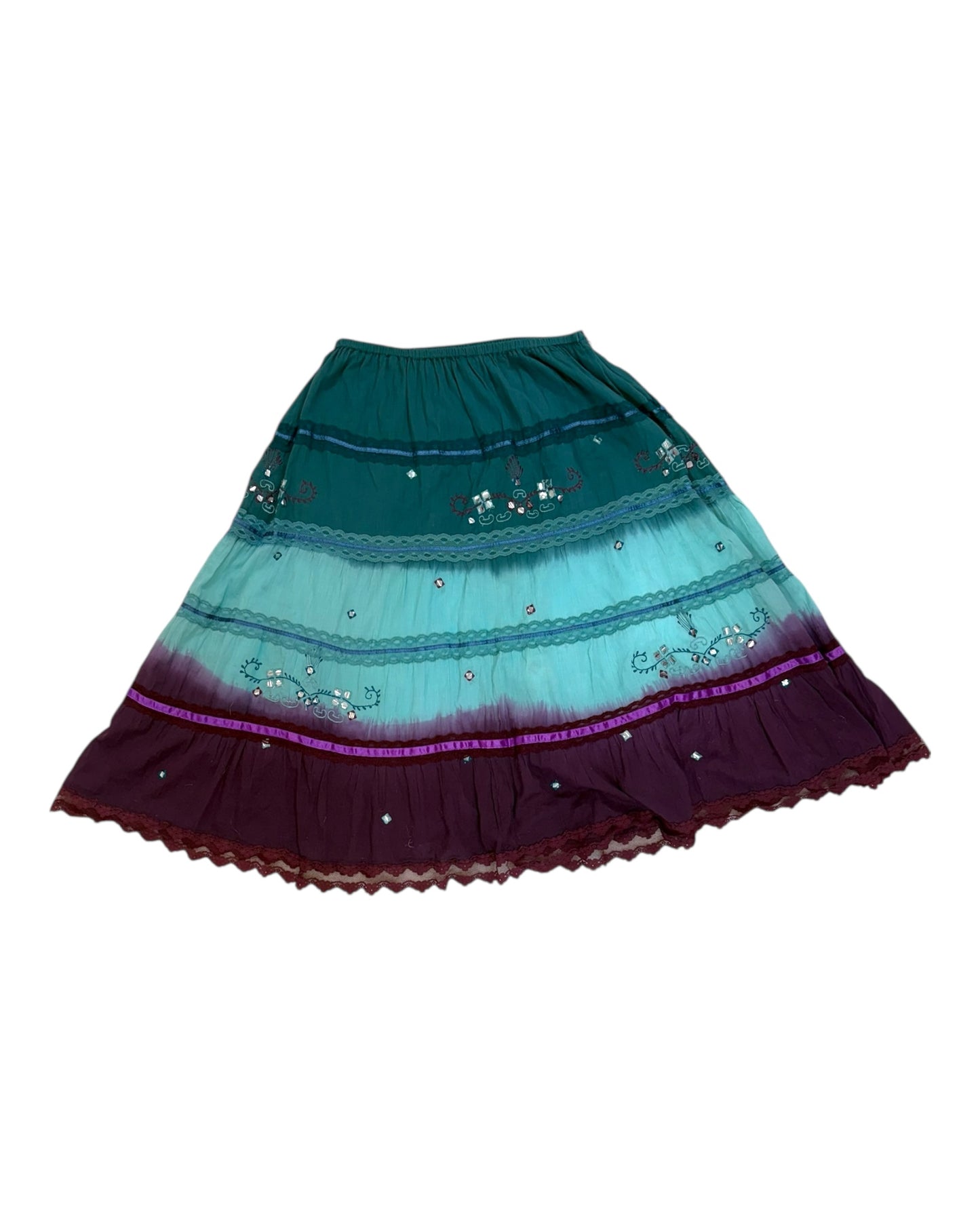 Vintage Blue and Purple Embellished Midi Skirt