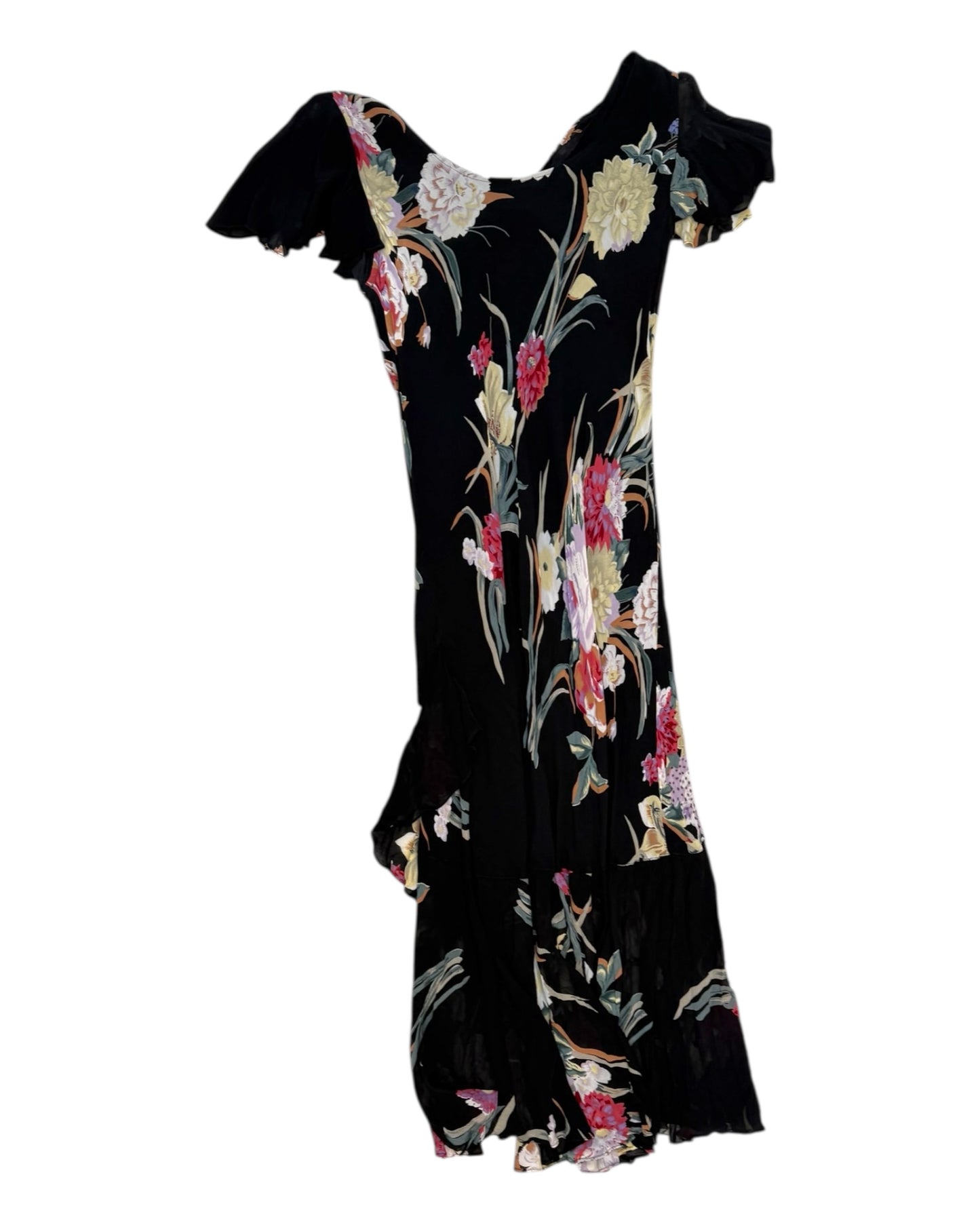 Vintage Black Floral Beaded Maxi Dress