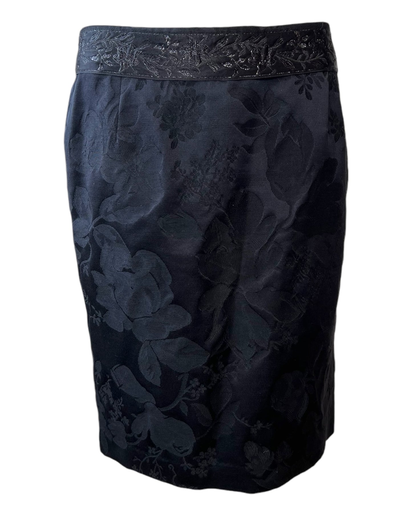 Vintage Miu Miu black skirt with a baroque pattern.