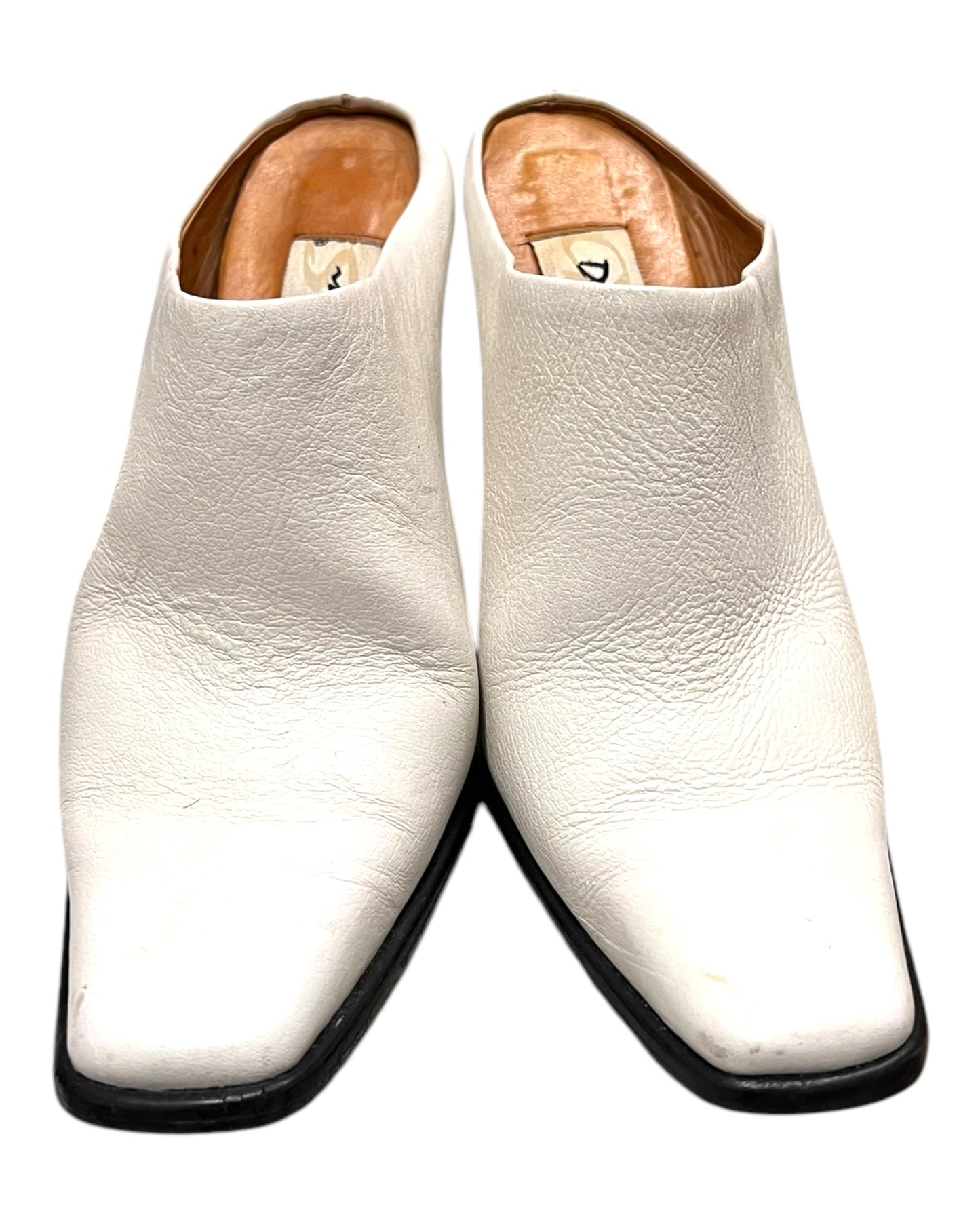 Vintage White Leather Mule Heels
