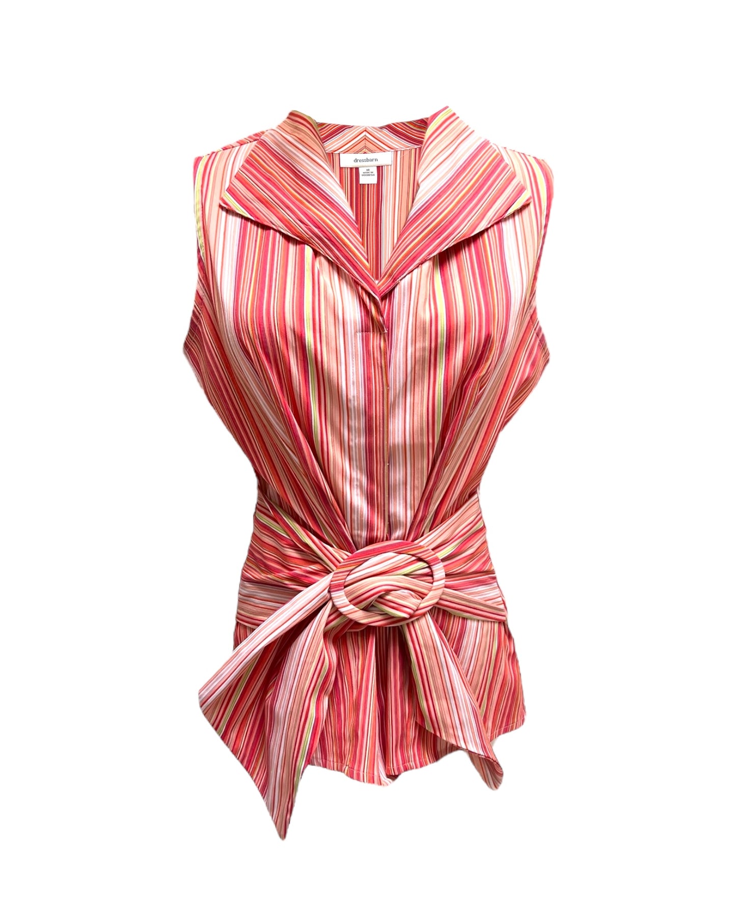 Vintage 1990s Belted Orange Striped Sleeveless Blouse