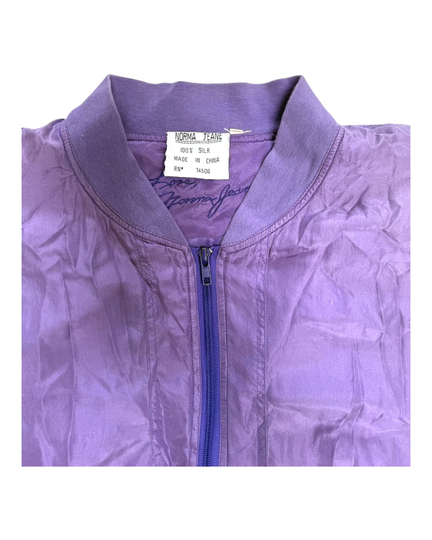 Vintage 1990s Love, Norma Jeane Purple Silk Bomber Jacket