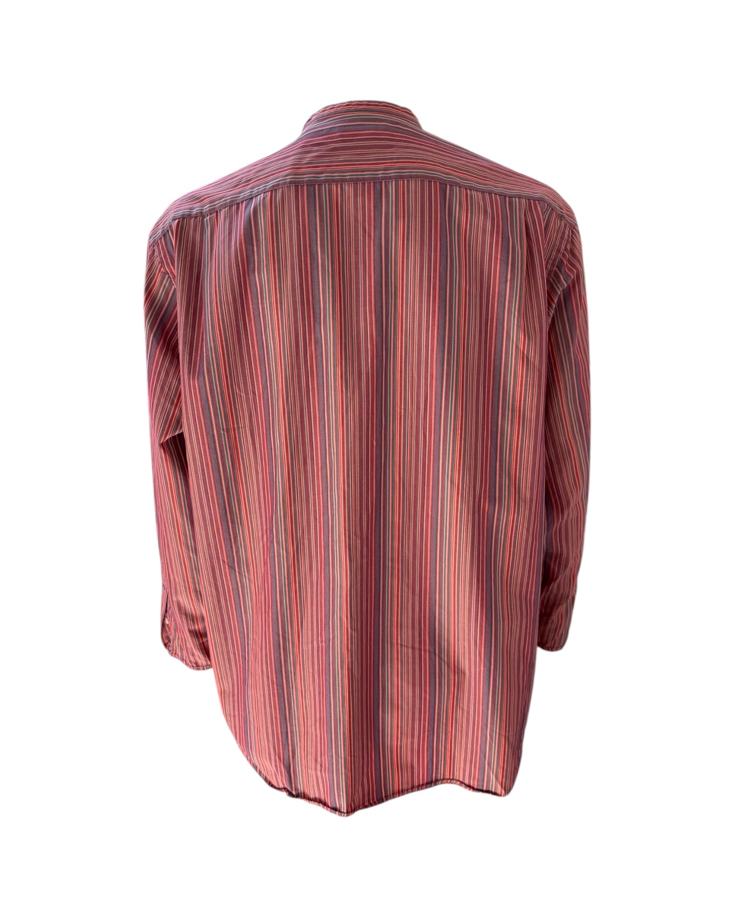 Pre-Loved Collarless Pink and Blue Striped Button-Up Top