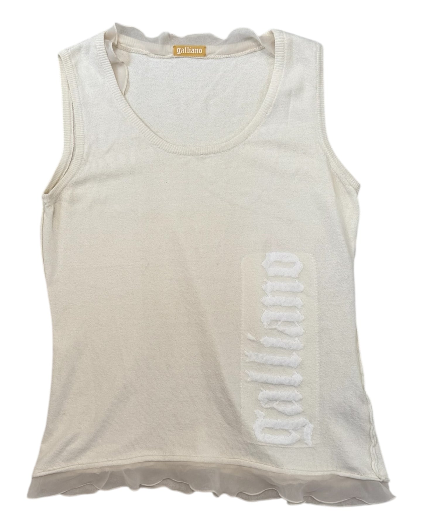 Vintage Galliano Ecru and White Logo Knit Tank Top