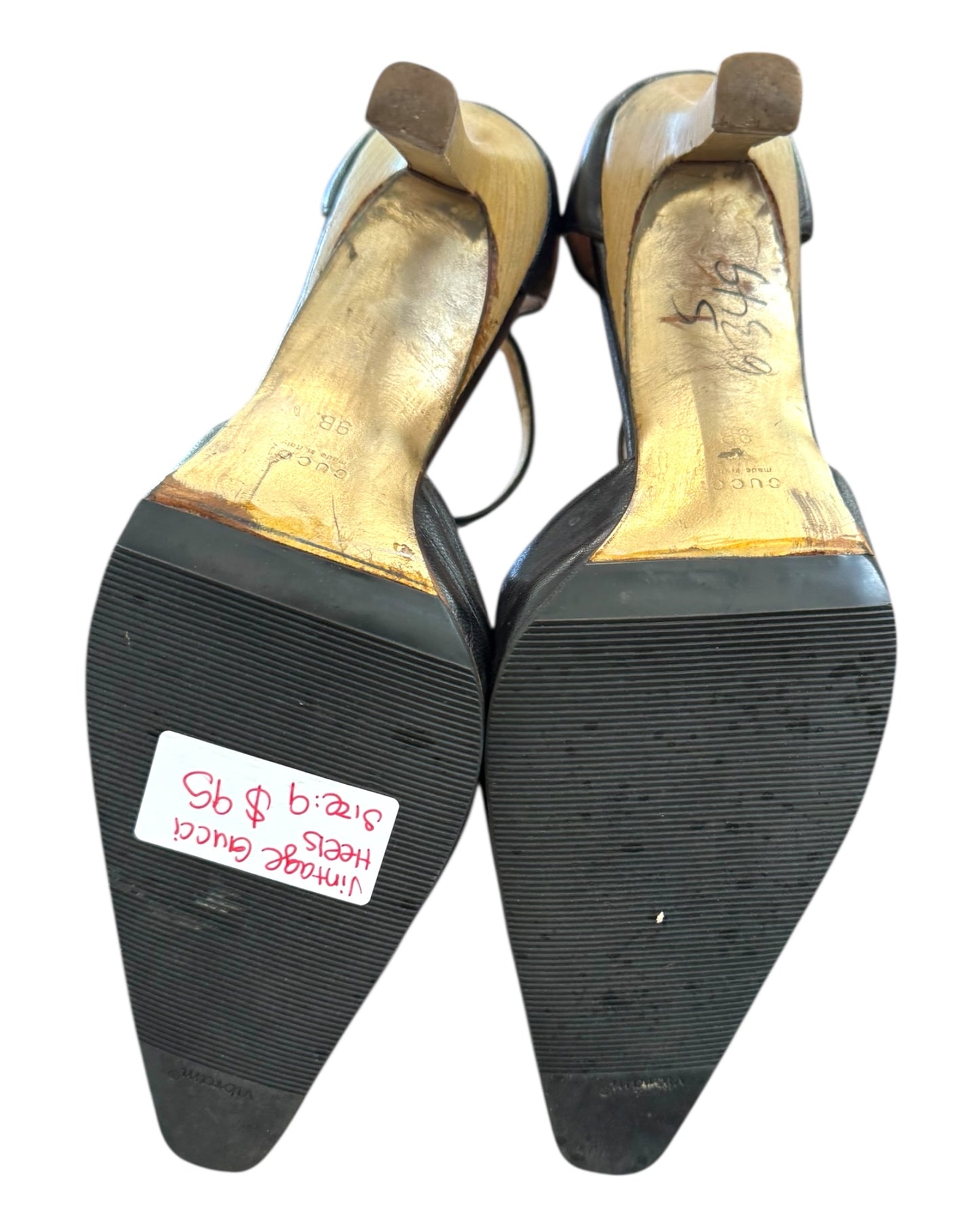 Vintage Gucci Black Pointed Toe Heels with Ankle Straps