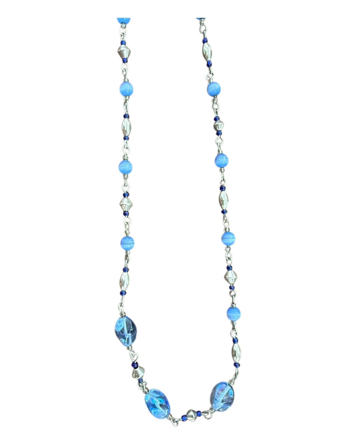 Vintage Blue and Silver Beaded Necklace