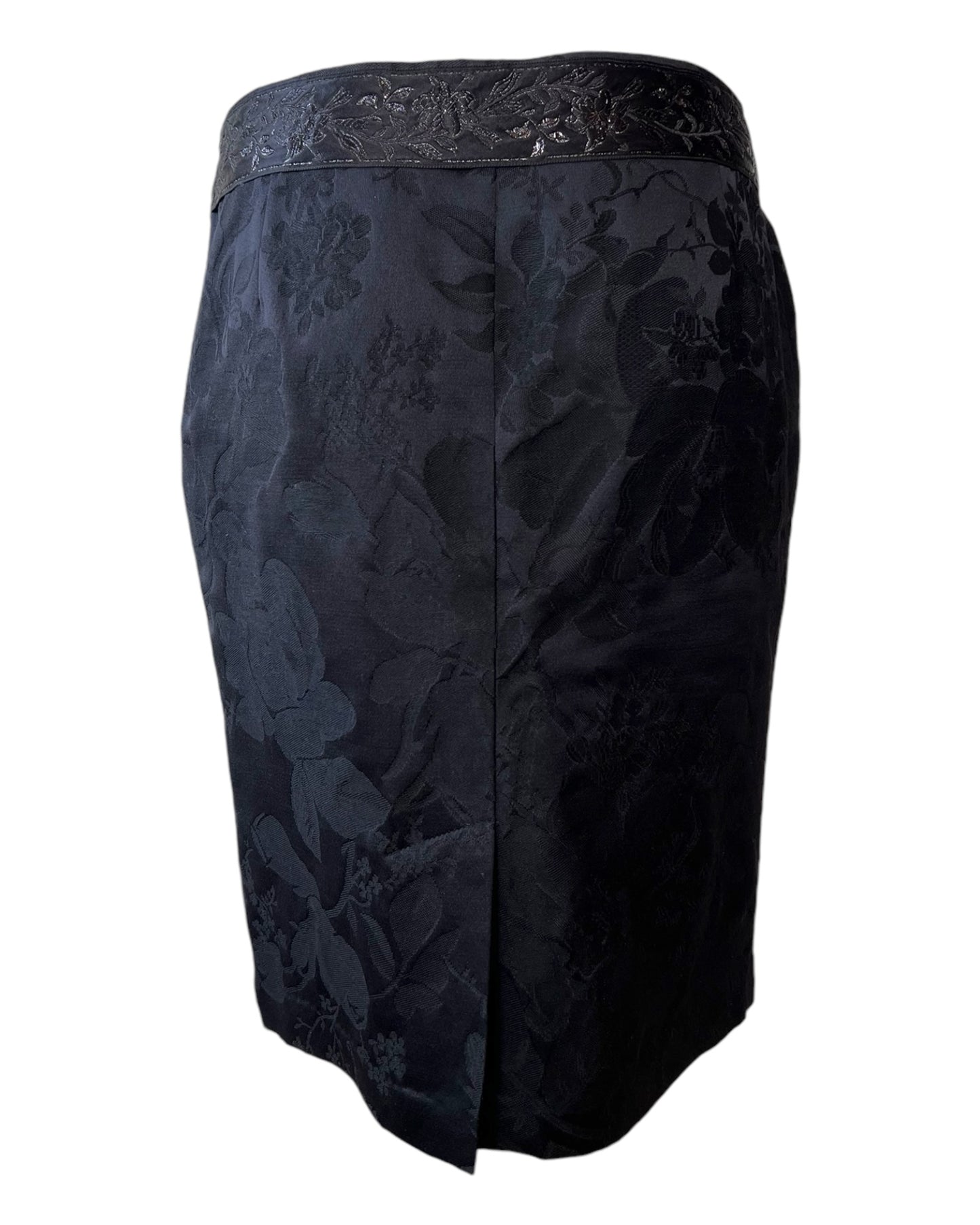 Vintage Miu Miu black skirt with a baroque pattern.