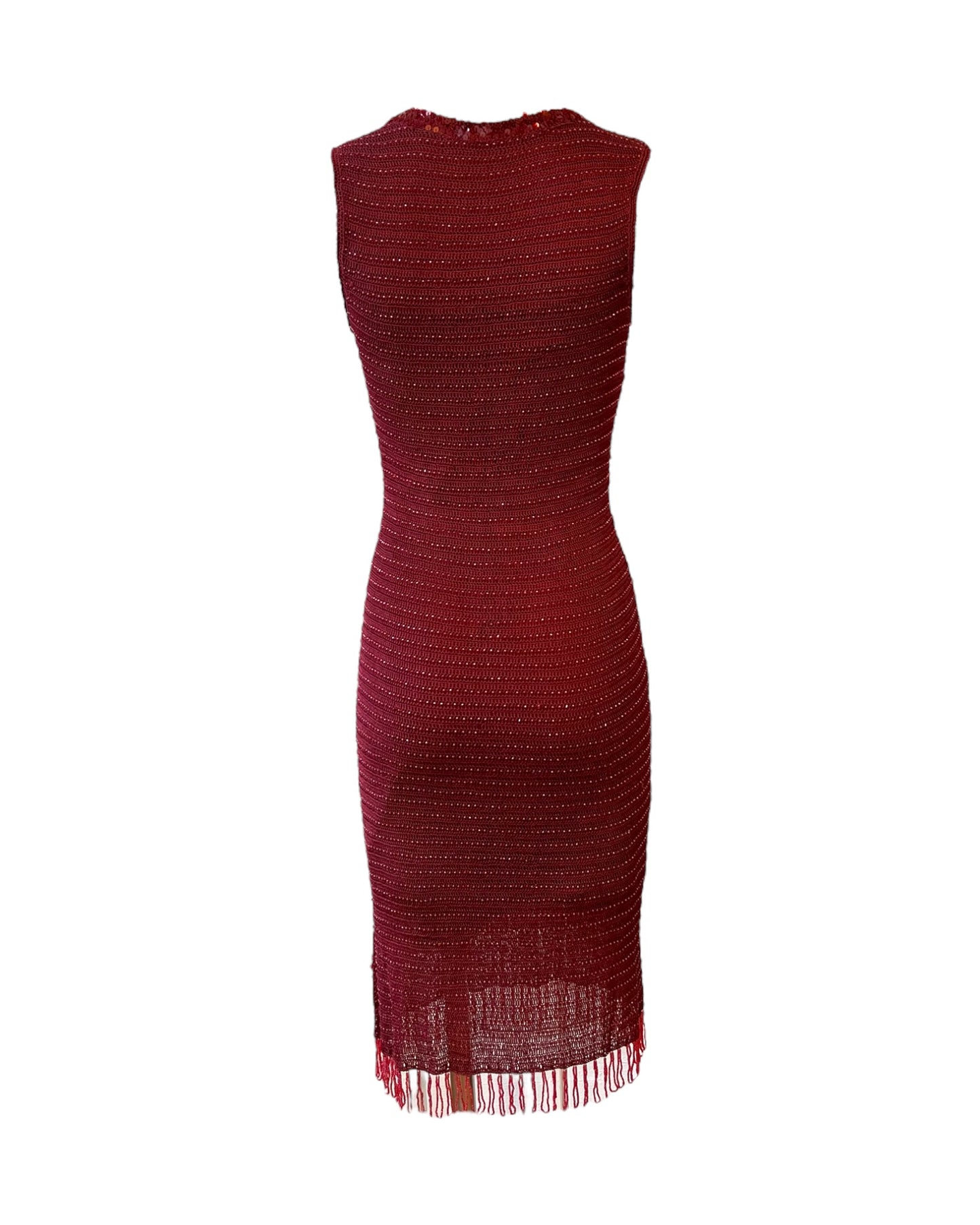 Vintage Sue Wong Beaded Red Fringe Knit Dress