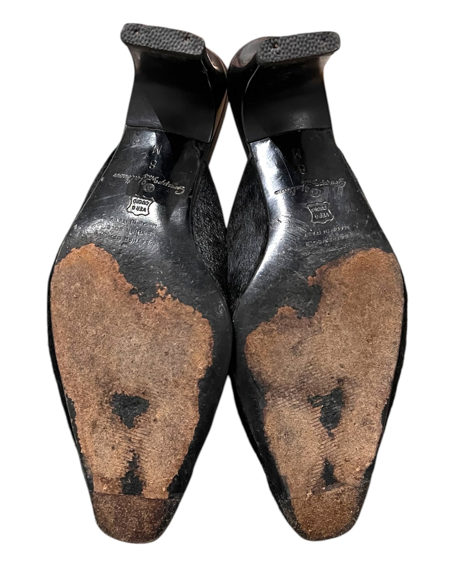 Vintage Black Pony-Hair Leather Mule Heels