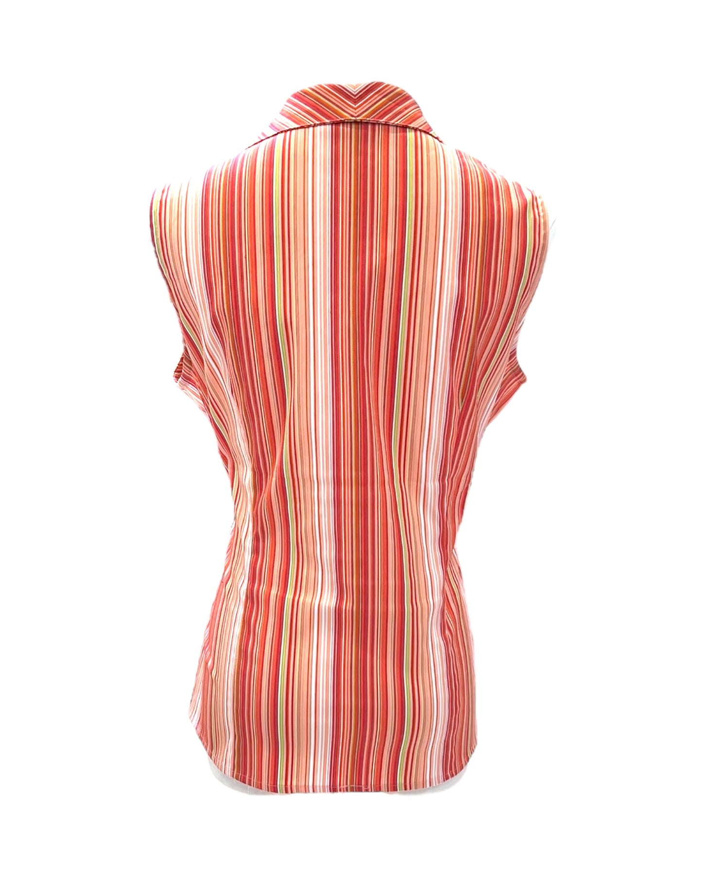 Vintage 1990s Belted Orange Striped Sleeveless Blouse
