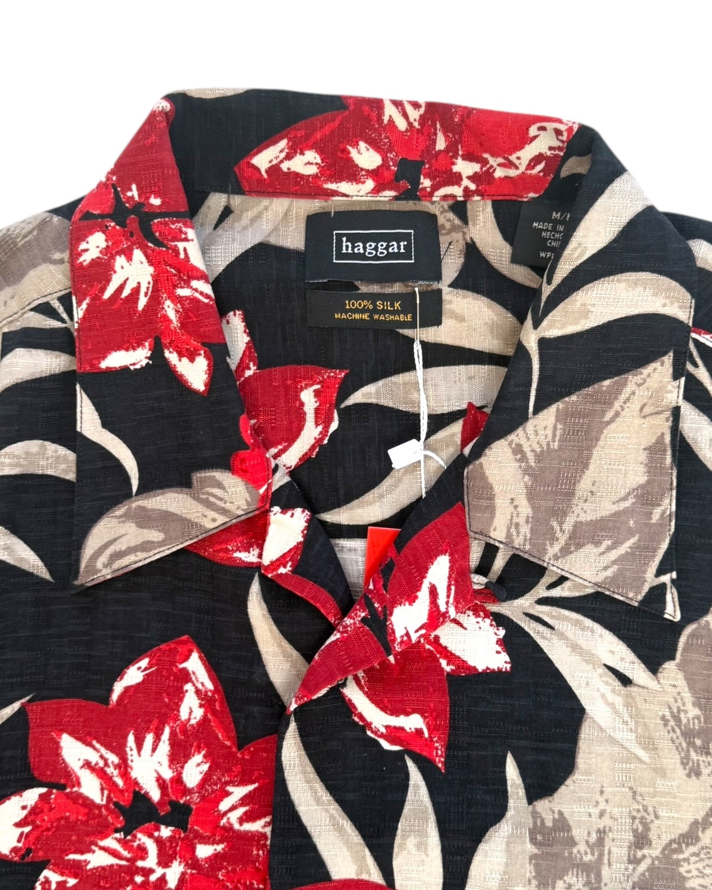 Vintage Silk Black and Red Hawaiian Shirt