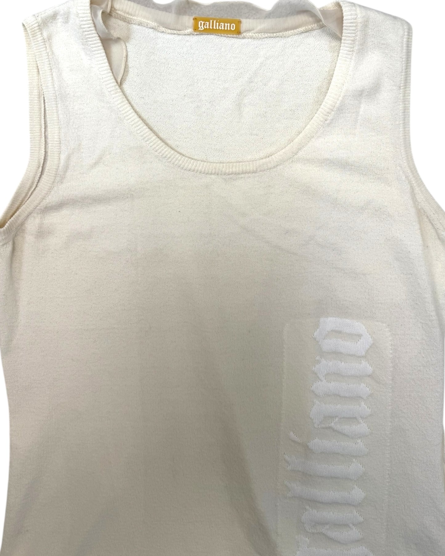 Vintage Galliano Ecru and White Logo Knit Tank Top