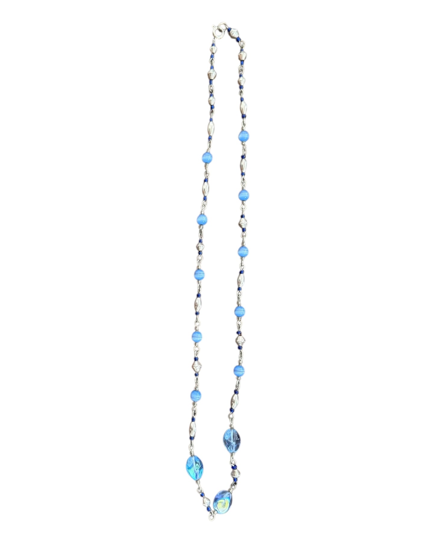 Vintage Blue and Silver Beaded Necklace