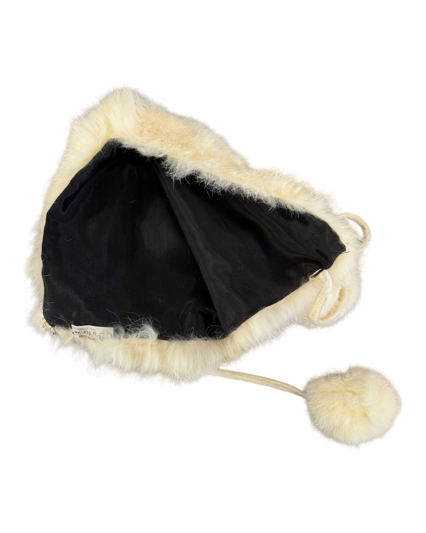 Vintage White Fur Hat with Pom Poms