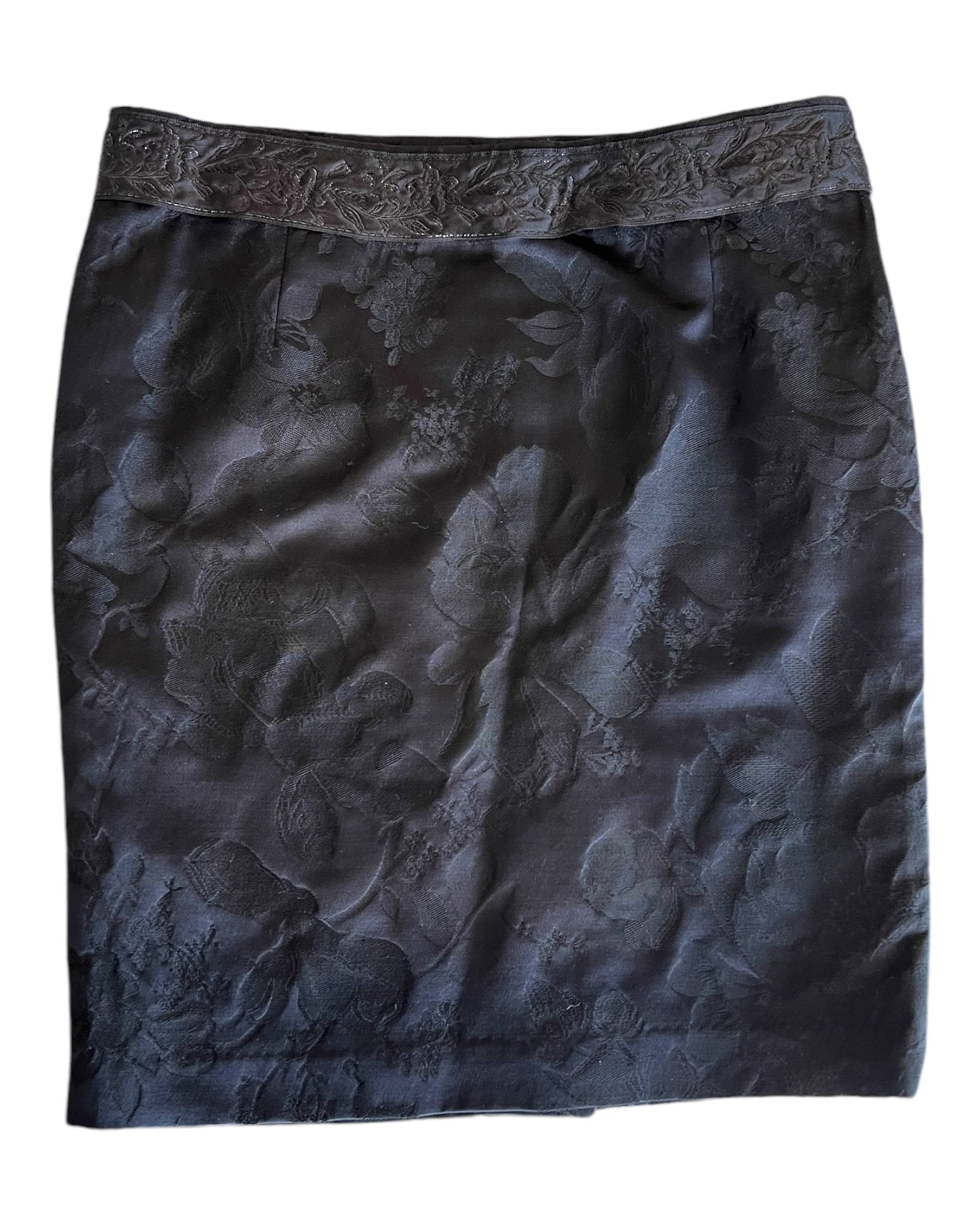 Vintage Miu Miu black skirt with a baroque pattern.