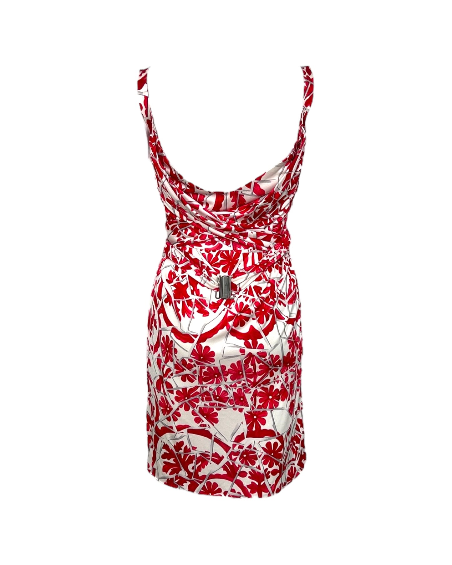 Vintage 2009 Gucci Red and White Floral Belted Dress