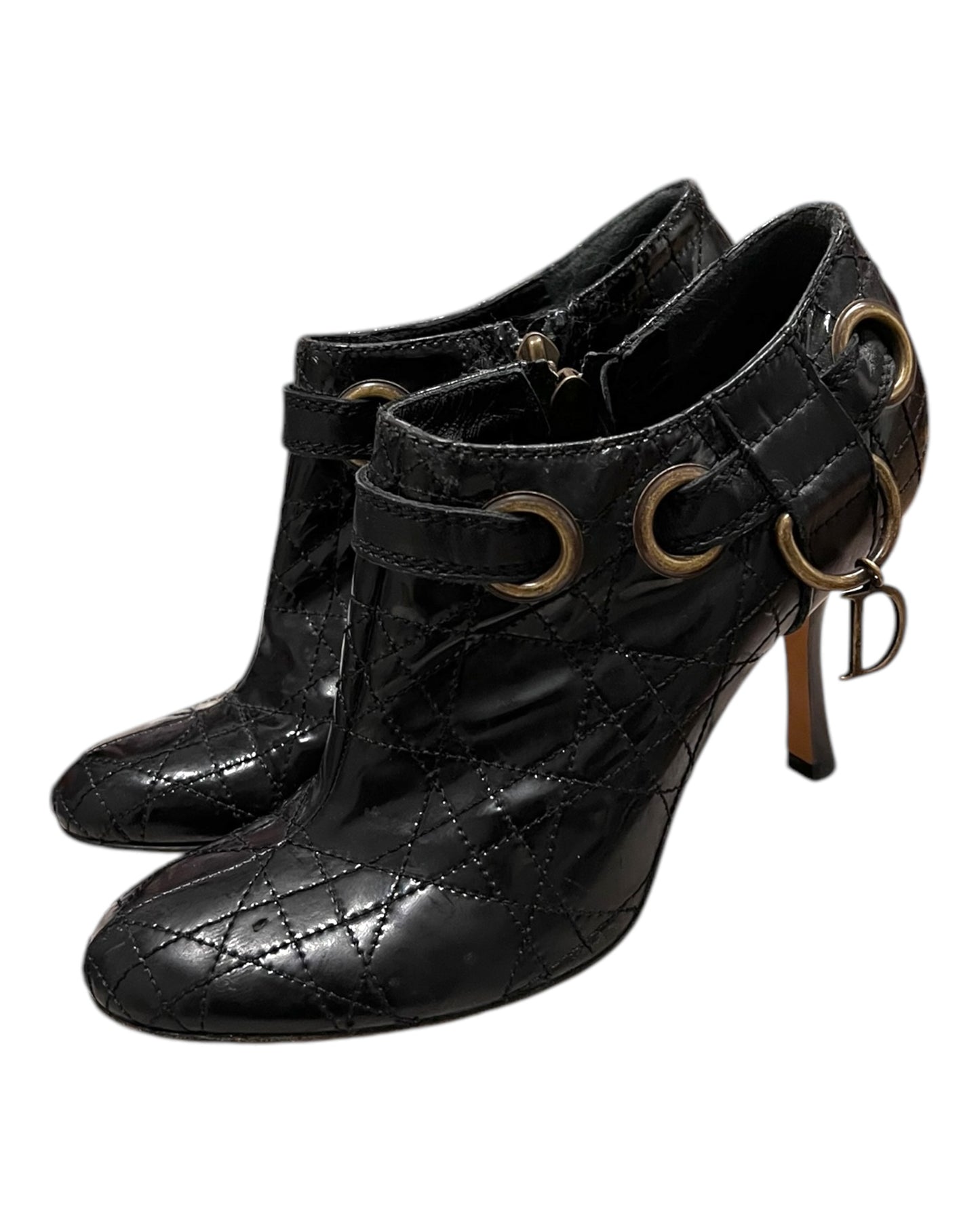 Vintage Dior Black Bootie Heels with Charm