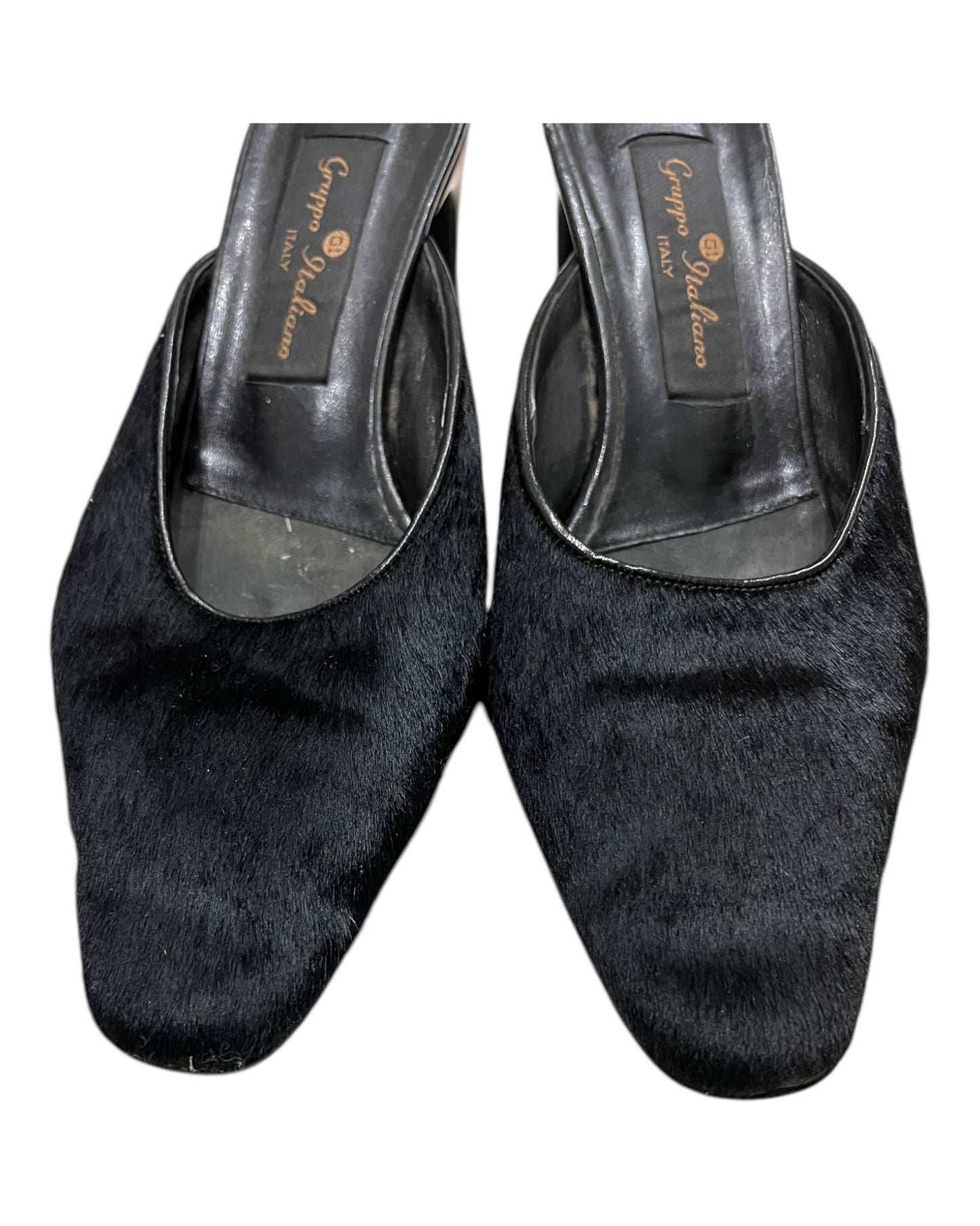Vintage Black Pony-Hair Leather Mule Heels