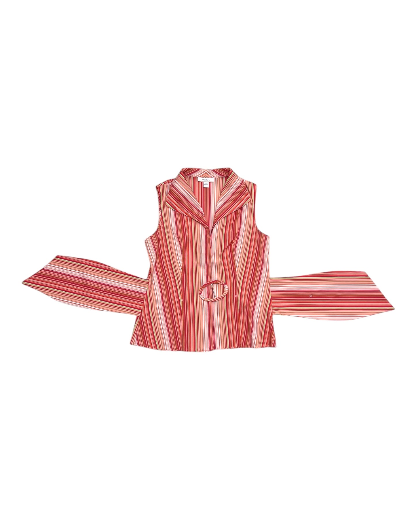 Vintage 1990s Belted Orange Striped Sleeveless Blouse