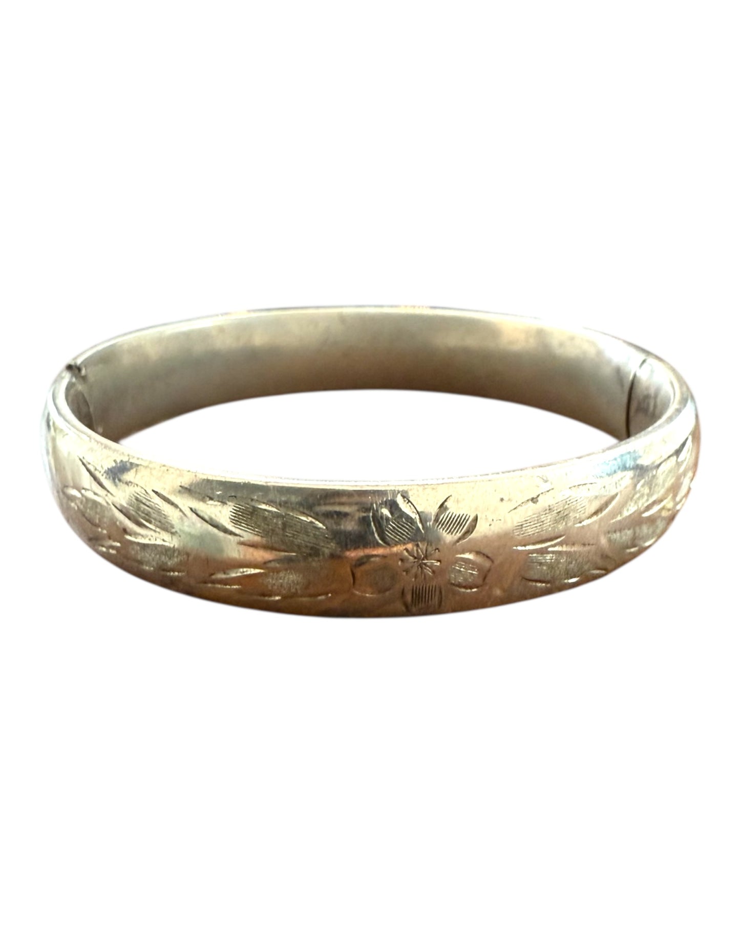 Vintage Etched Flower Silver Bangle
