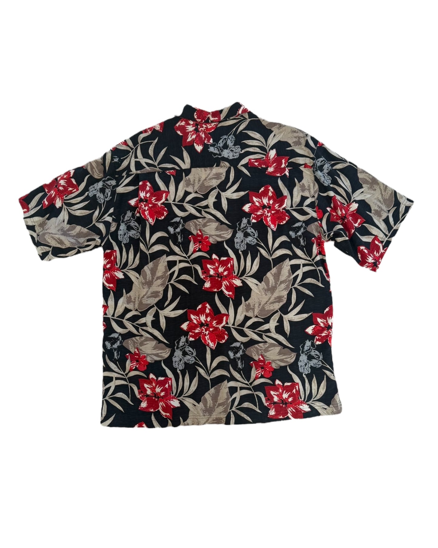 Vintage Silk Black and Red Hawaiian Shirt