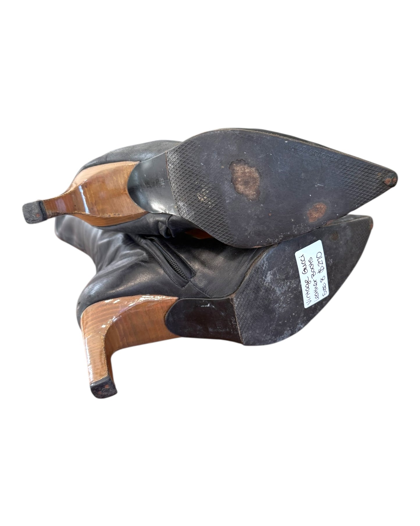 Vintage Gucci Pointed Toe Black Leather Boots