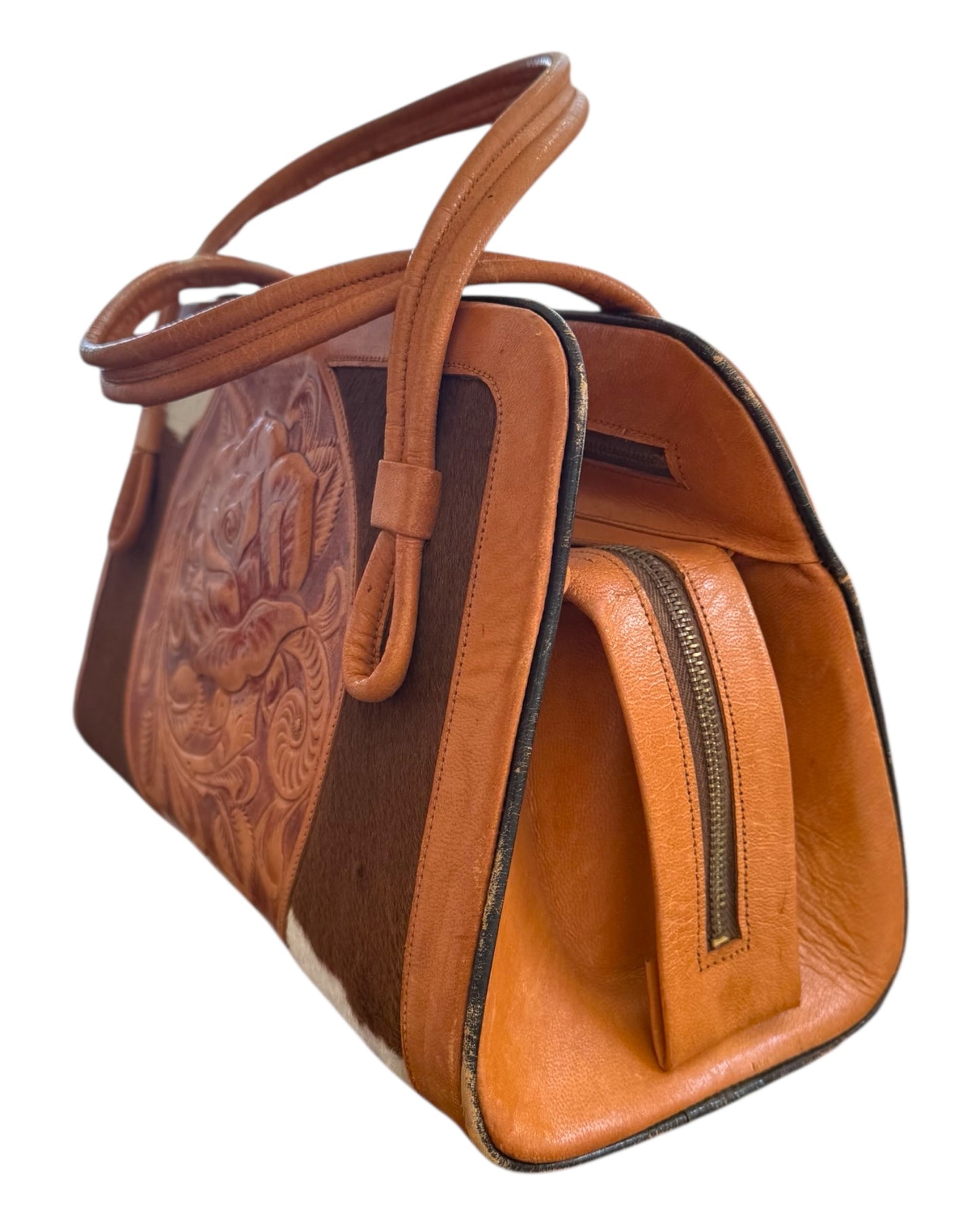 Vintage Hand Tooled Aztec Calfskin Bag