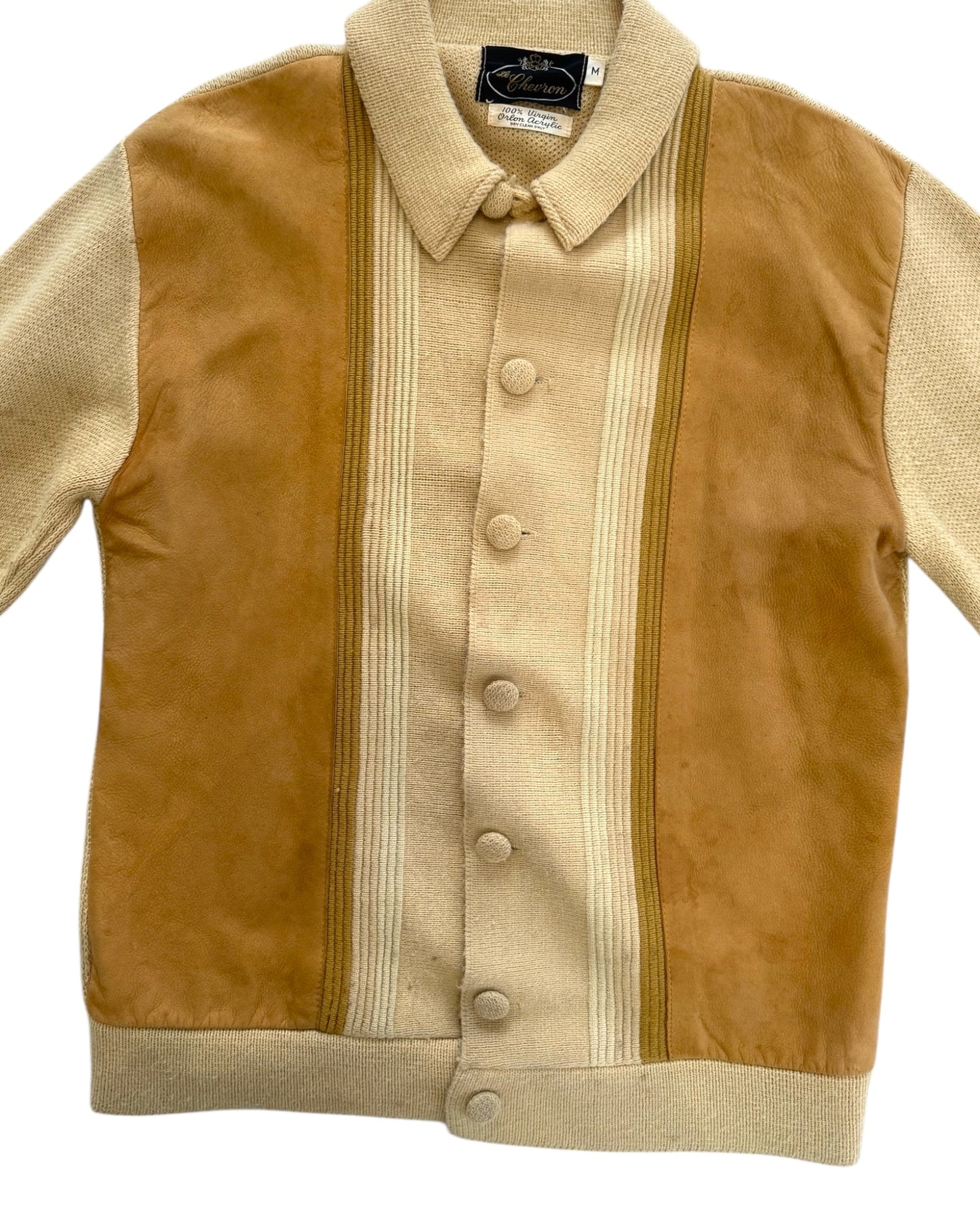 Vintage Tan Cardigan with Suede Panelling