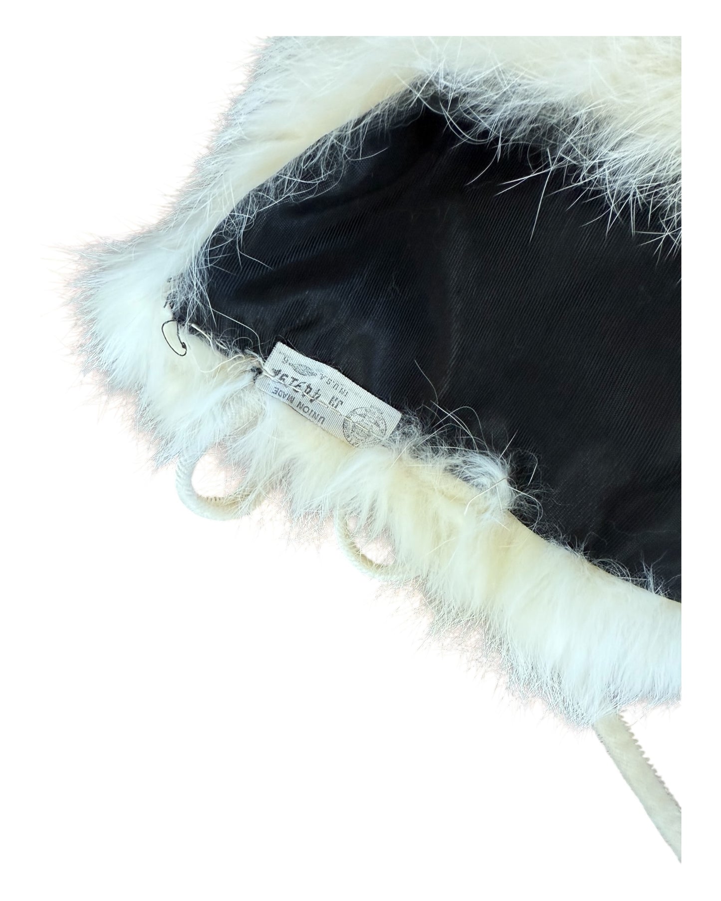 Vintage White Fur Hat with Pom Poms