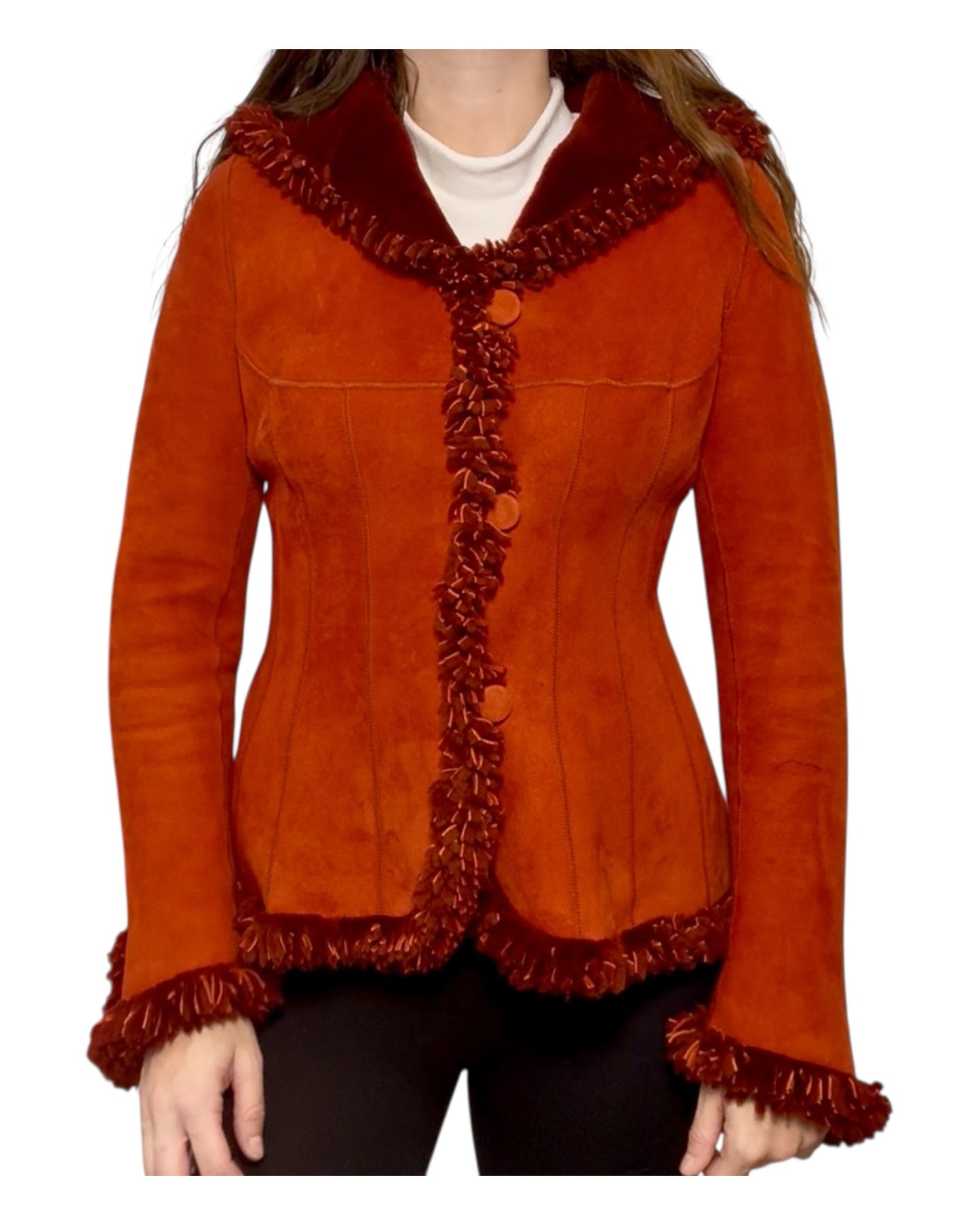 Vintage Orange Fur Lined Suede Jacket