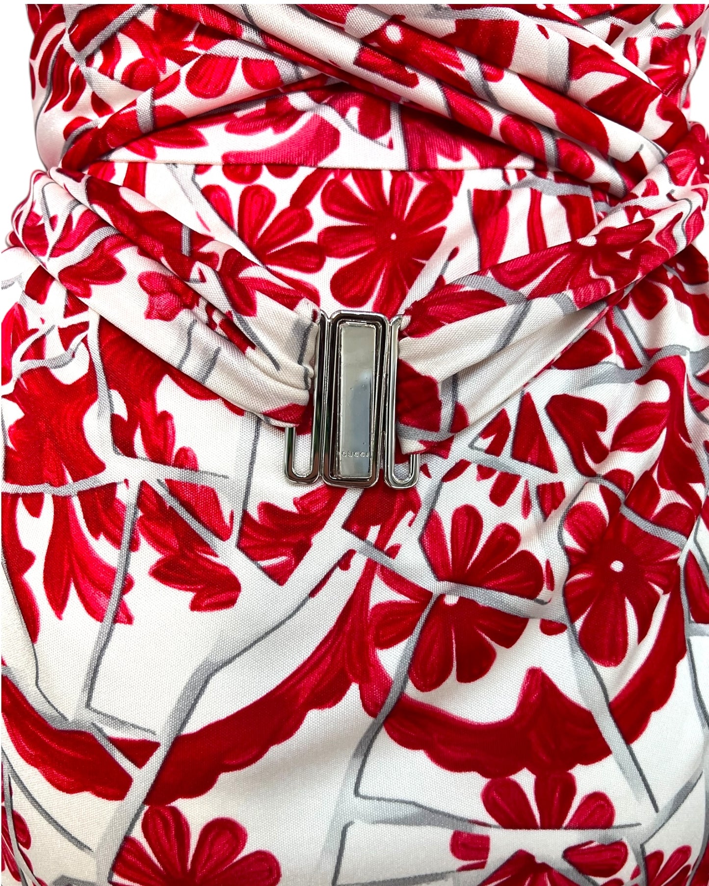 Vintage 2009 Gucci Red and White Floral Belted Dress