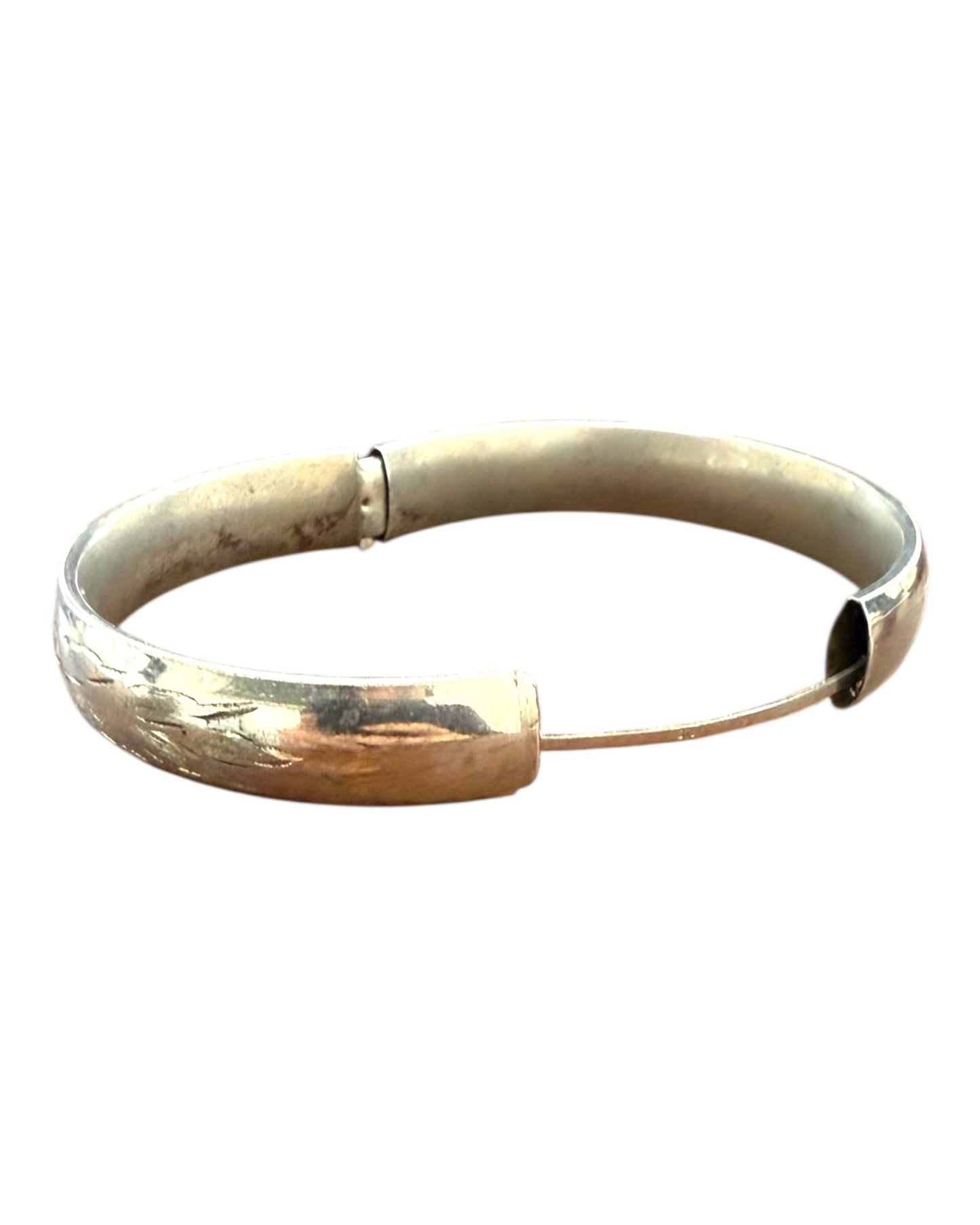 Vintage Etched Flower Silver Bangle
