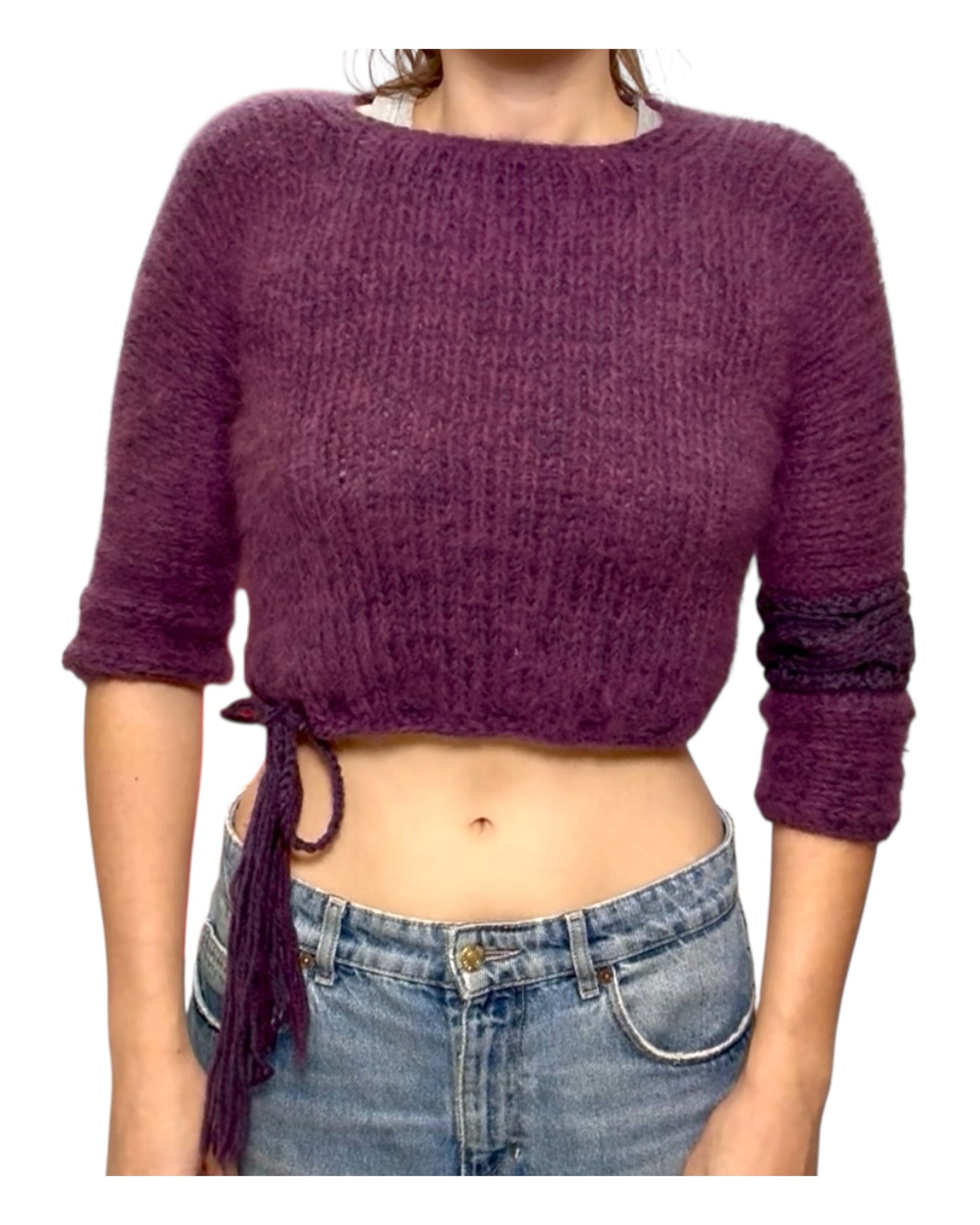 Vintage Hand Knit Cropped Purple Sweater