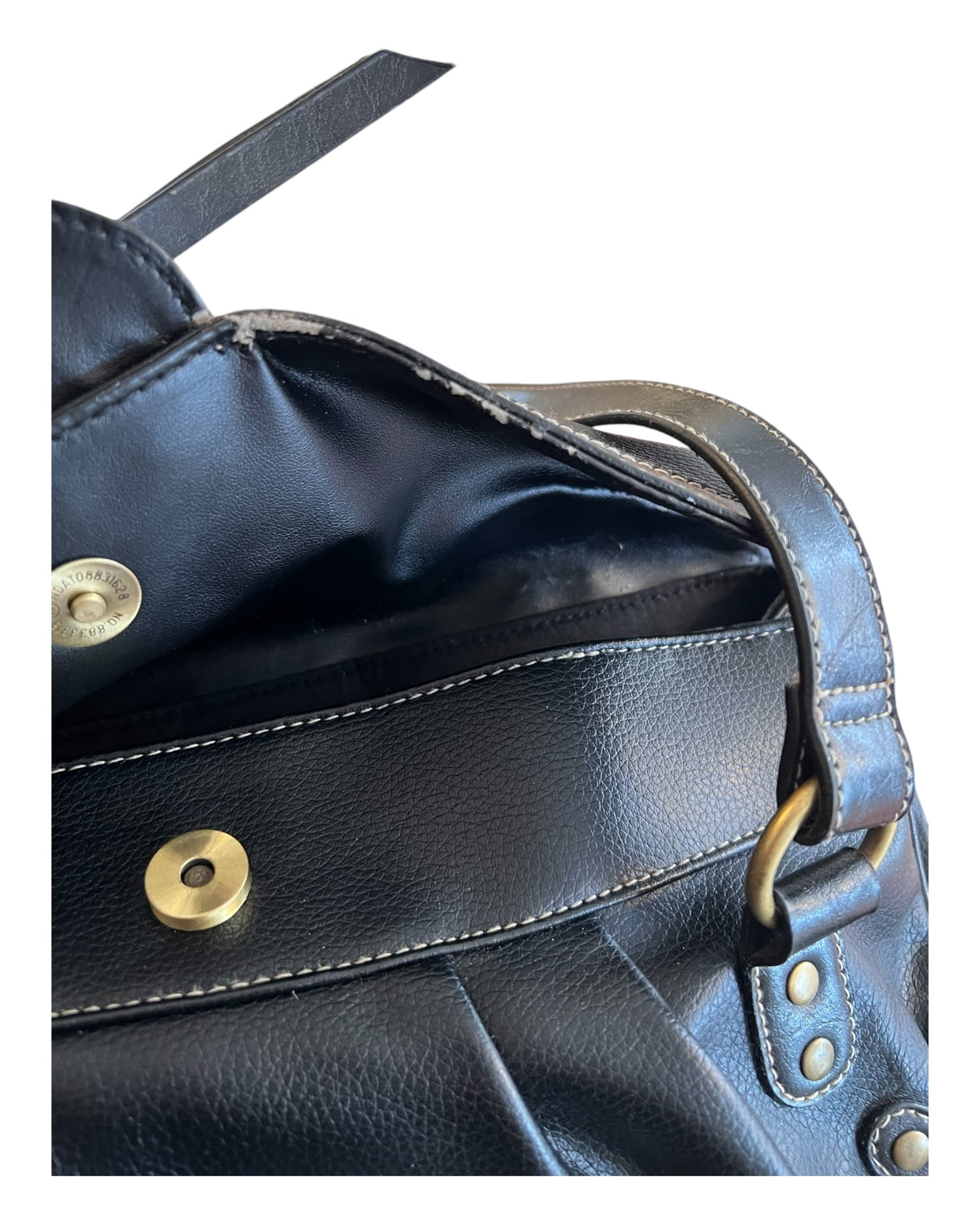 Vintage 2000s Black Leather Slouchy Bag with gold tone hardware.