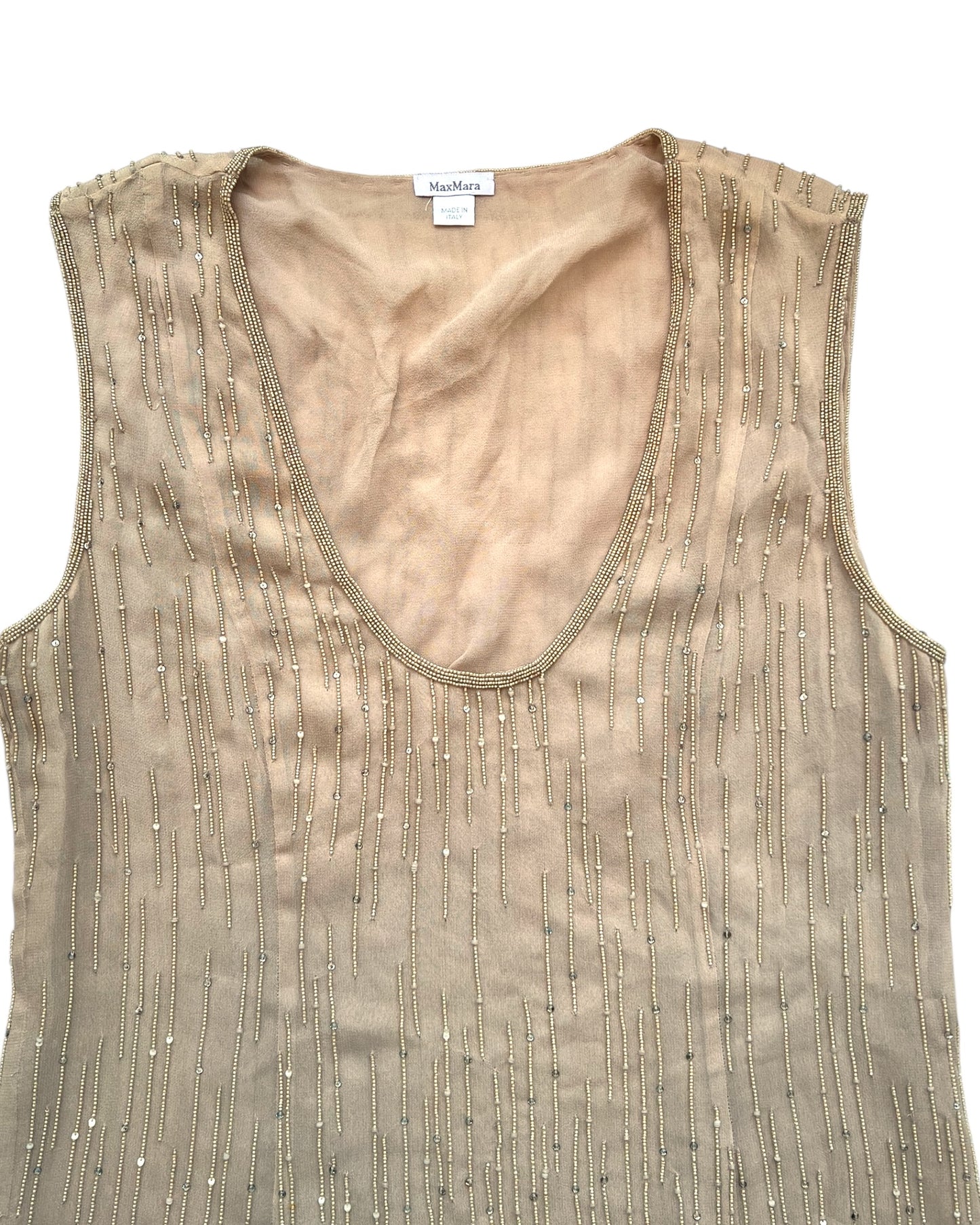 Vintage 2005 Max Mara Silk Sheer Beaded Golden Dress